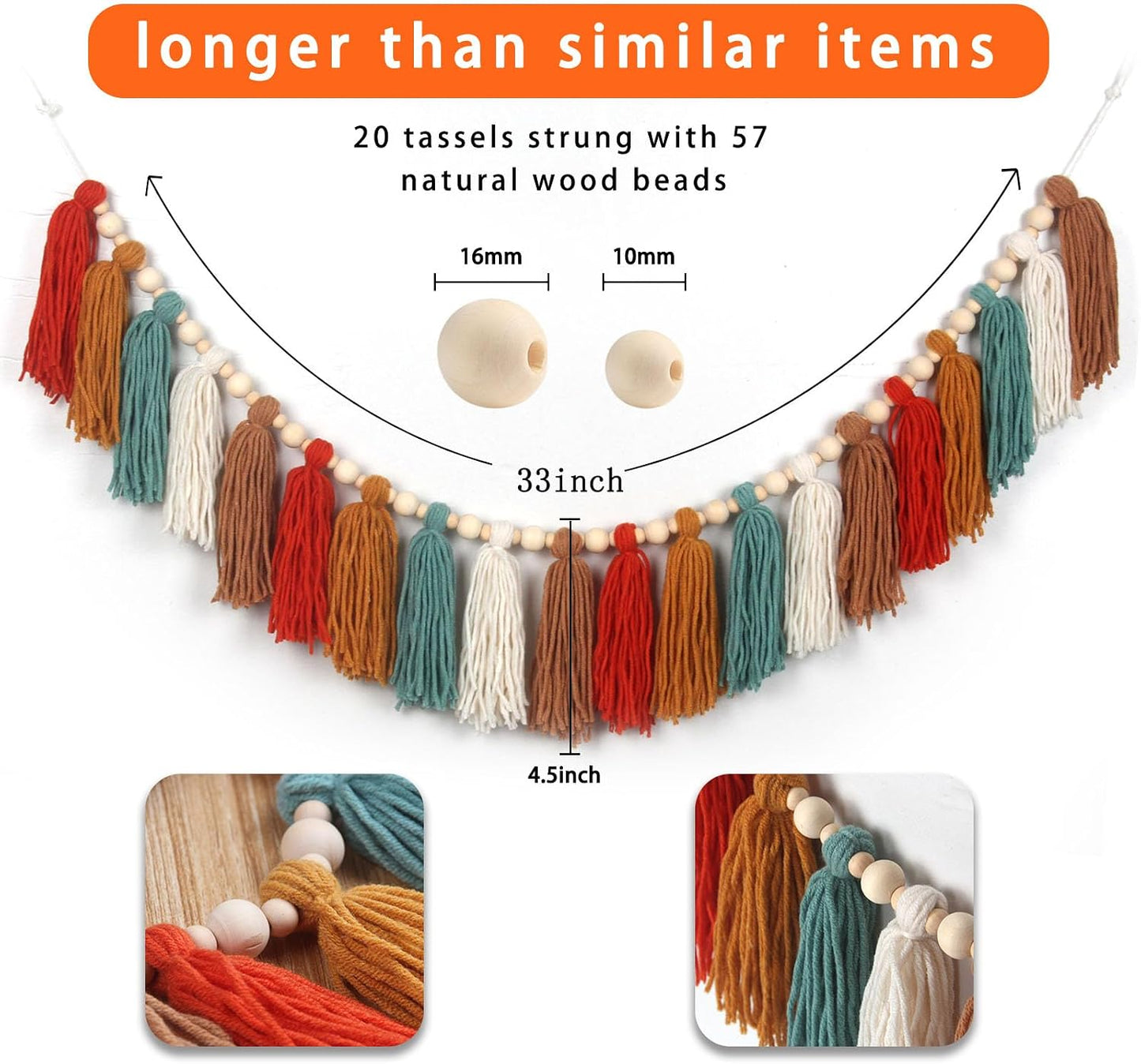 Burnt Boho Yarn Tassel Garland / Orange