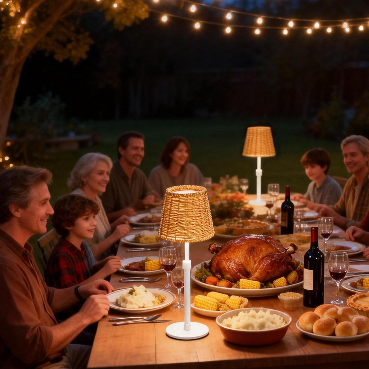 Mr.White Outdoor Waterproof Rechargeable Cordless Table Lamp with Wicker Shade, 5200mAh Battery Operated Table Light