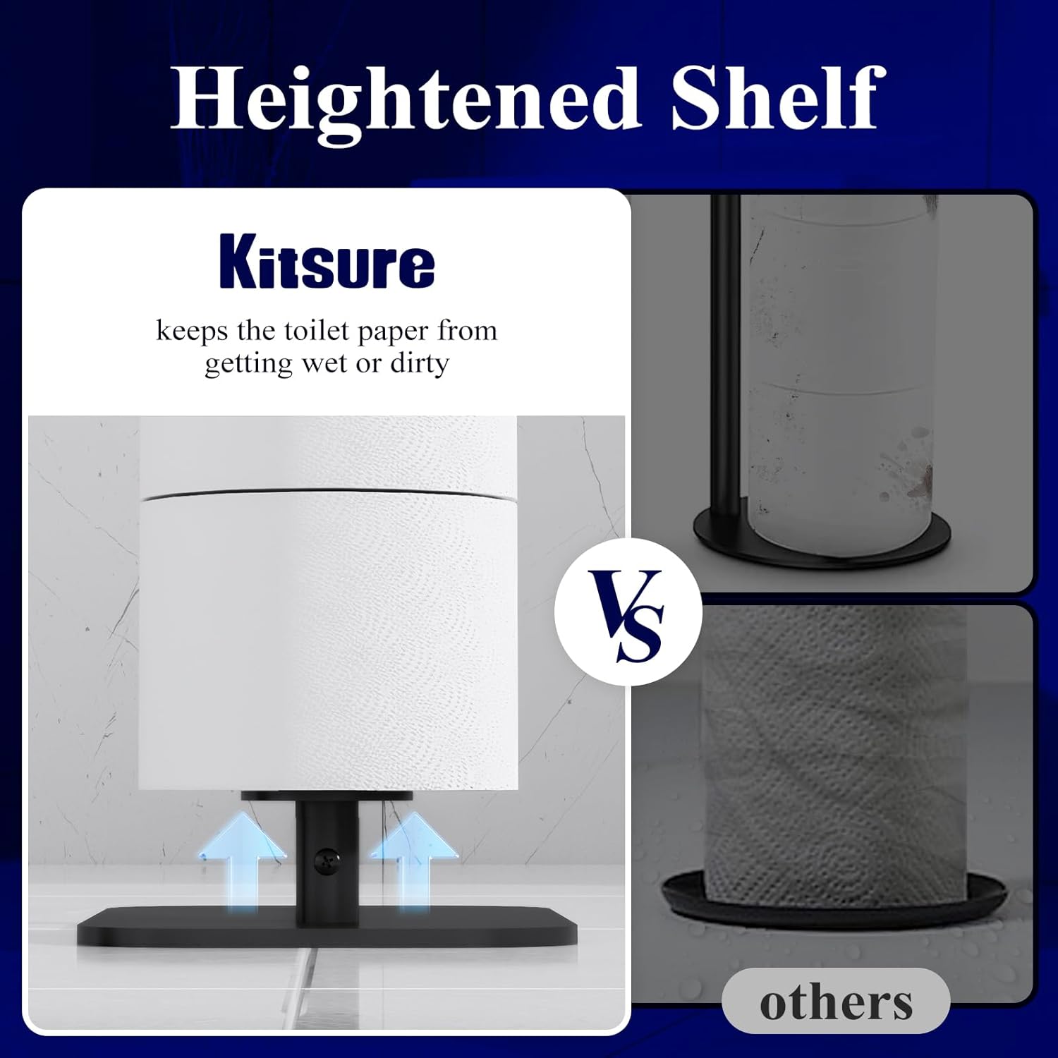 Kitsure Toilet Paper Holder Free Standing – Rustproof Metal Toilet Paper Stand for 4 Rolls with Anti-Slip Base and