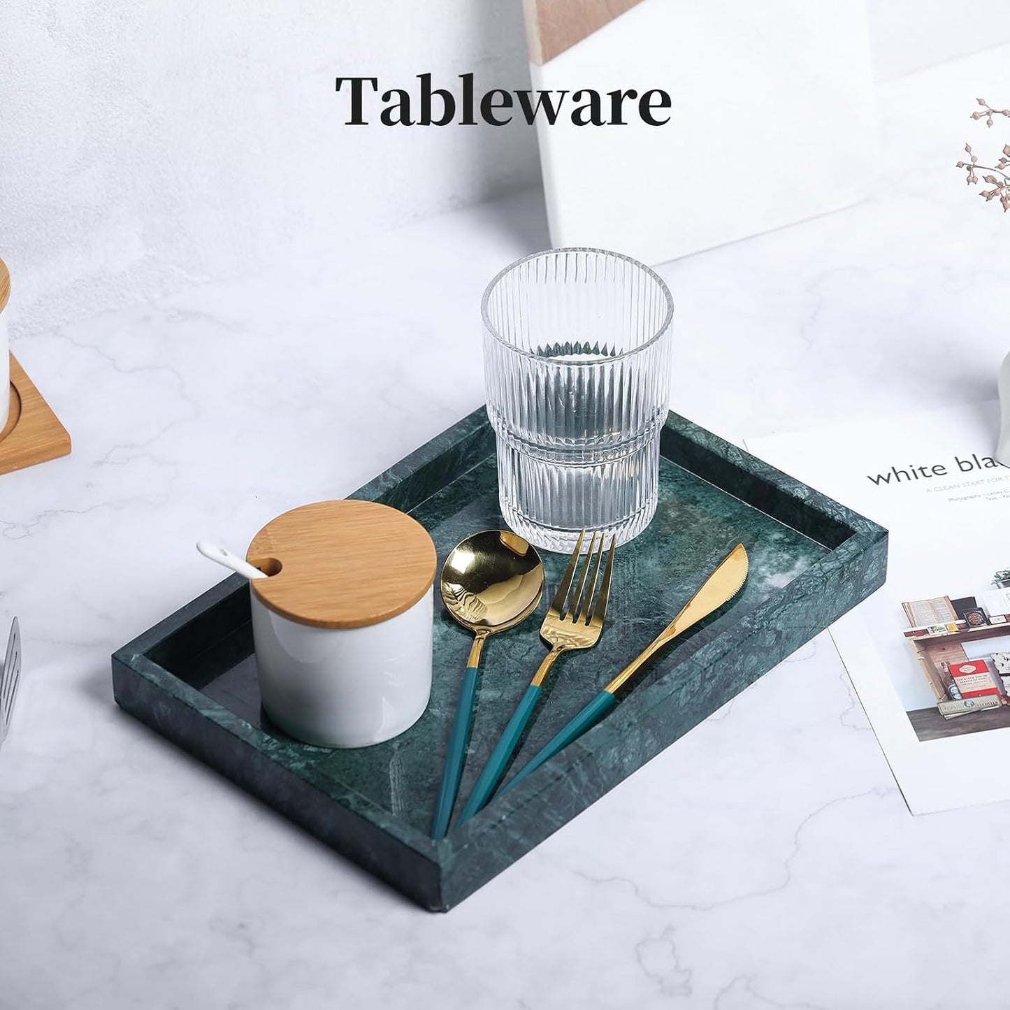 Storage Trays / Real Natural Marble Tray / 12 x 8 x 1.2 / Dark Green