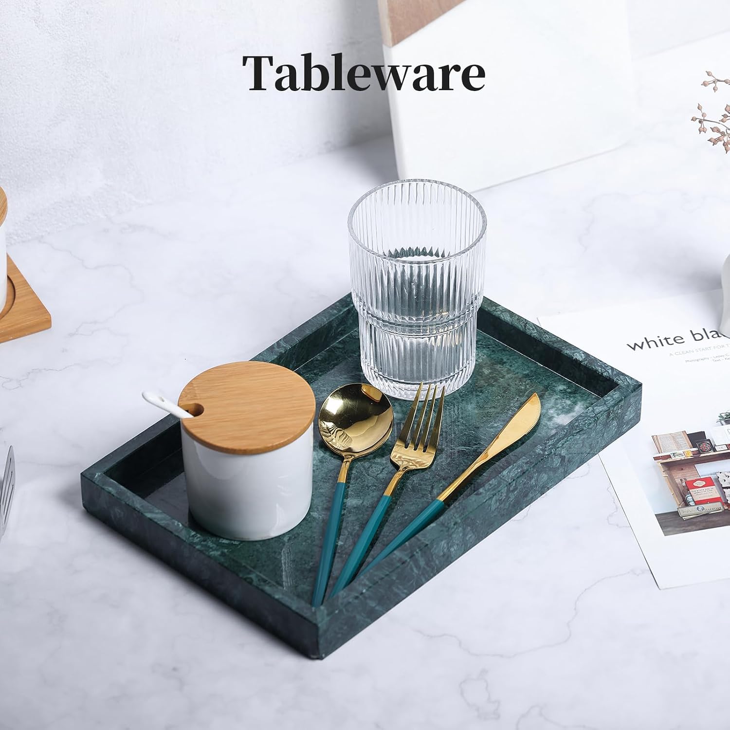 Storage Trays / Real Natural Marble Tray / 12 x 8 x 1.2 / Dark Green