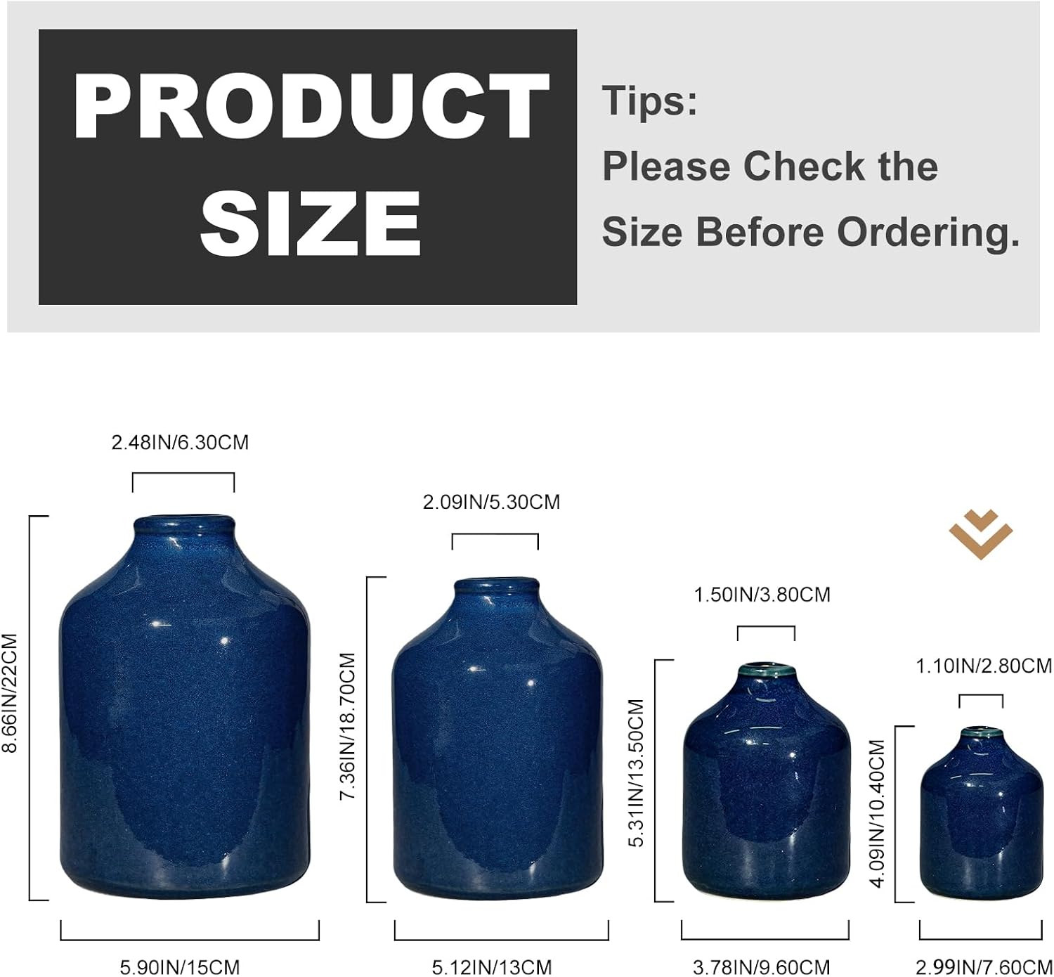 Blue Ceramic Vase for Pampas Grass / Dark Blue / 4 Inch