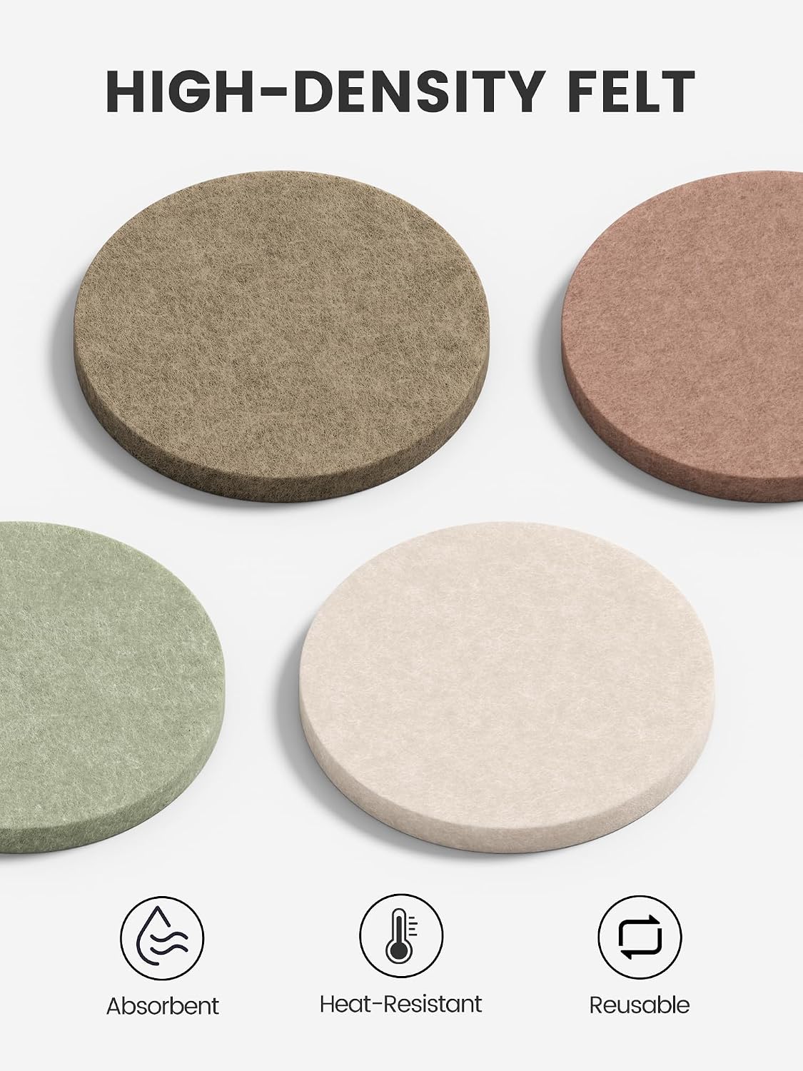 Holder / Felt Coasters for Drinks / Boho / Round - 8 Count / Set of 8