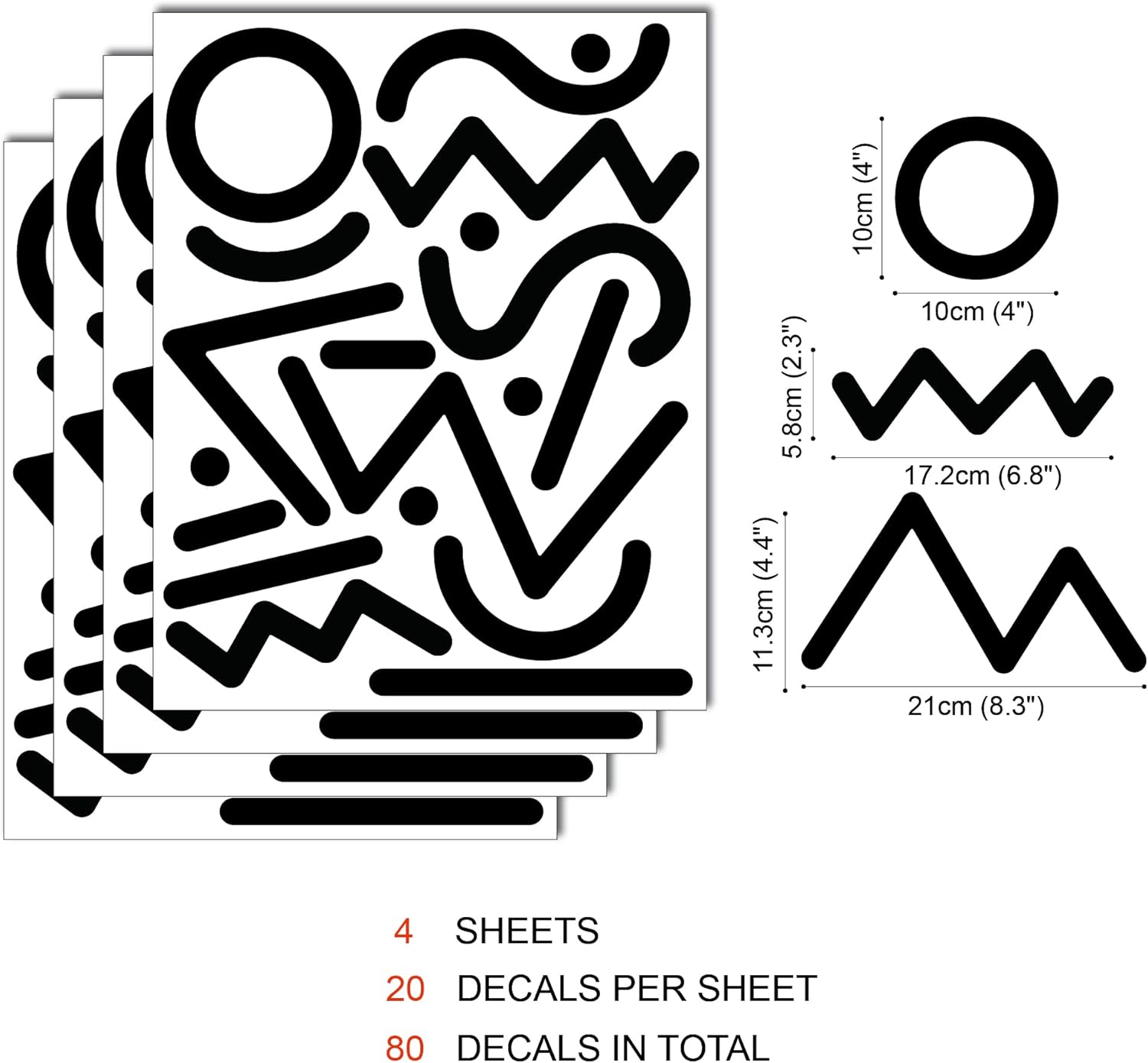 Geometric Line Vinyl Wall Decals / Memphis Group / Black