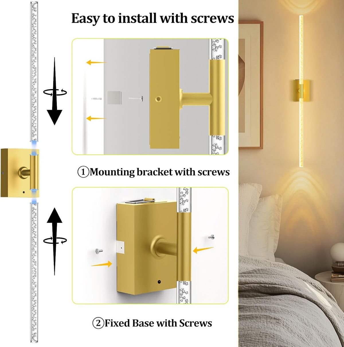 Battery Operated Wall Sconces Set of 2, 10000mAh, Gold Bubble | crystal inspired bubble wall lamp wireless, Remote
