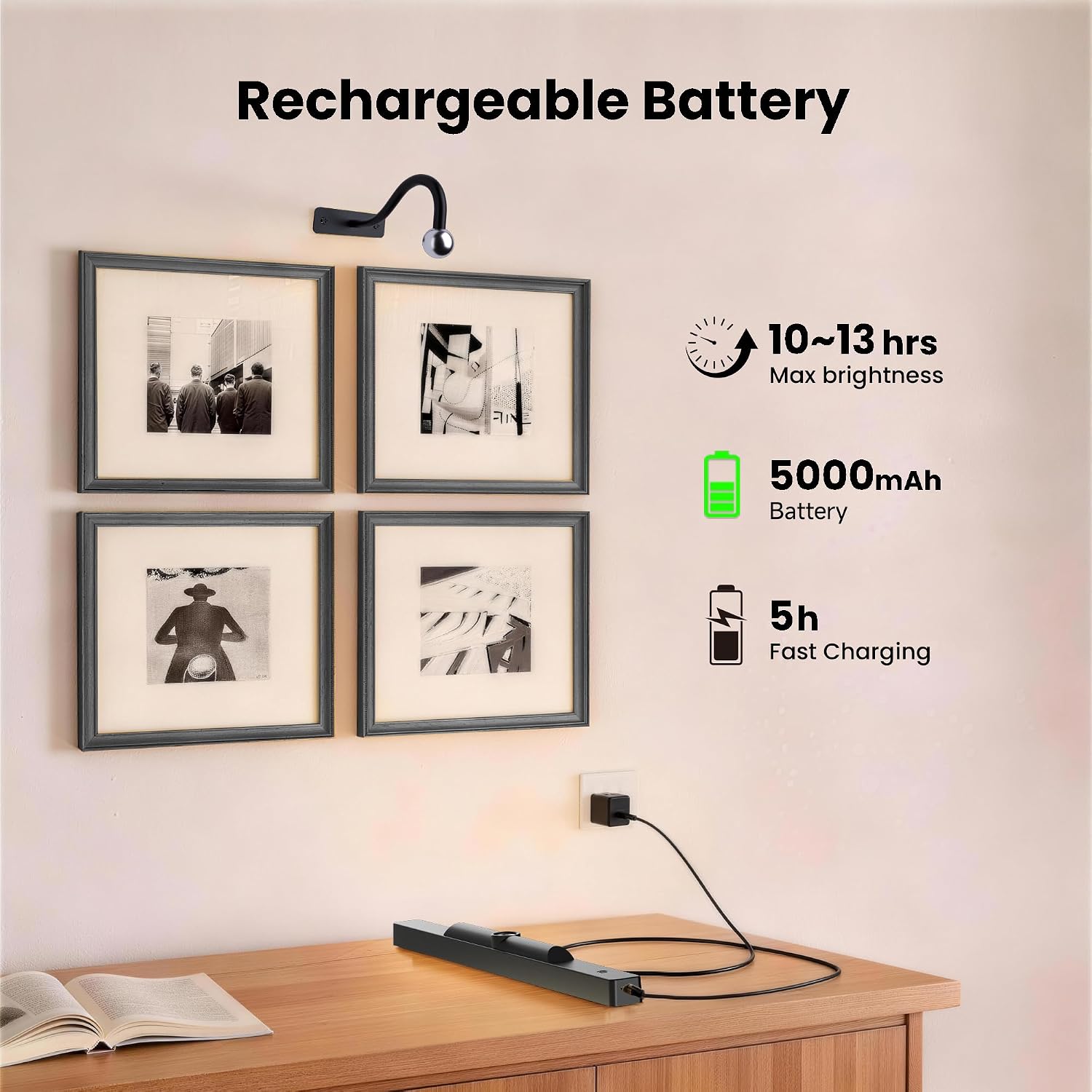 3Pack Picture Light Battery Operated, 16in Picture Light for Wall, 5000mAh Cordless Wall Lights with Controller,Art