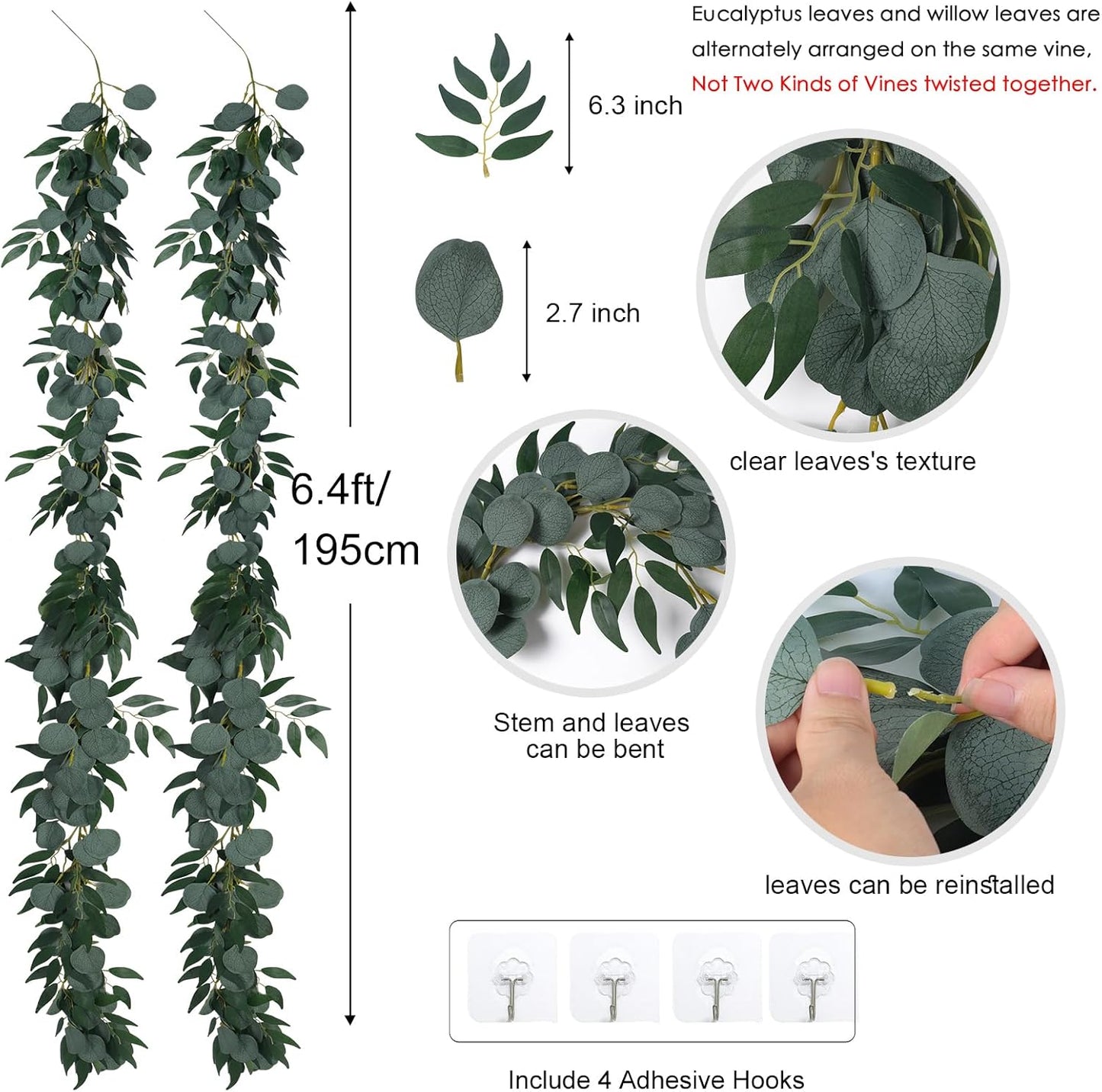 Artificial Eucalyptus Garland / Willow Leaves Eucalyptus Garland / Set of 2