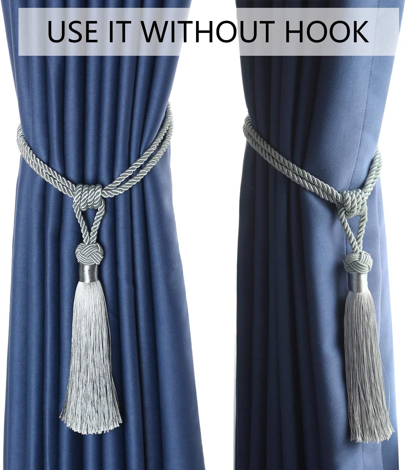 BEL AVENIR 4 Pack Curtain Tiebacks Hand-Woven Tassels Holdbacks | Blue, Elegant, Home Decorative Tassels Ties for