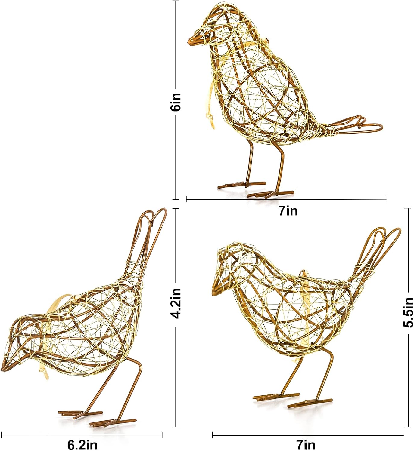 Artisan Bird Statues Trio / Gold