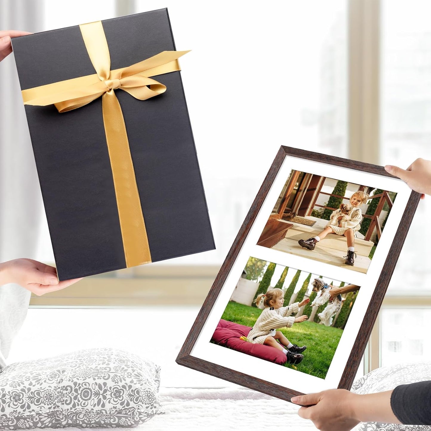 Golden State Art 12x19 Distressed Brown Picture Frame For Two 8x10 Photos | 1 Pack,Matted to Double 8x10,Solid Wood
