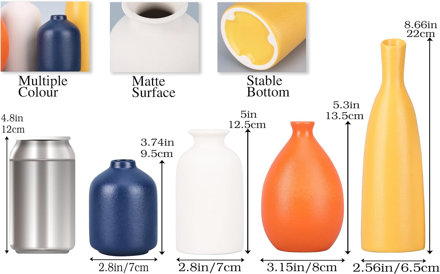 Multi-Color Ceramic Small Bud Vases / Multicolor-a / White / Set of 4