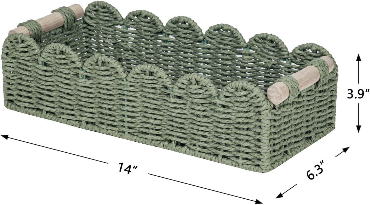 Toilet Paper Storage Basket Scalloped Edge Home Decor Basket / Green / 14 x 6.3 x 3.9 / M - In