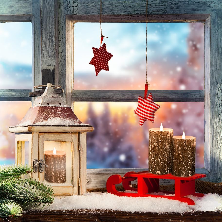 NICEME Rechargeable LED Pine Bark Flameless Candles with Timer Remote USB Cable, Brown Real Wax USB Candles Flickering