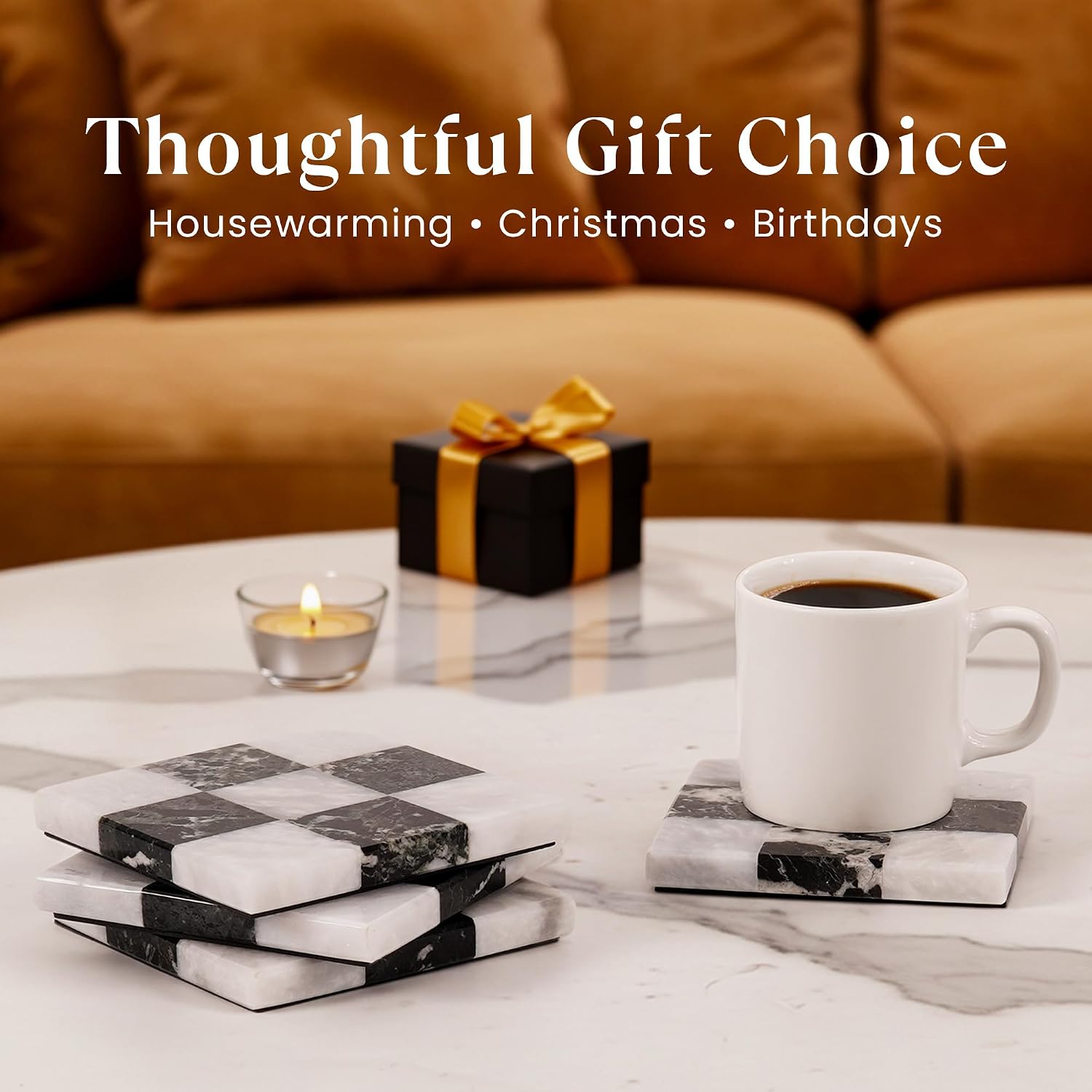 Drink Coasters for Living / Zebra Black and White / 4 Inch / Set of 4