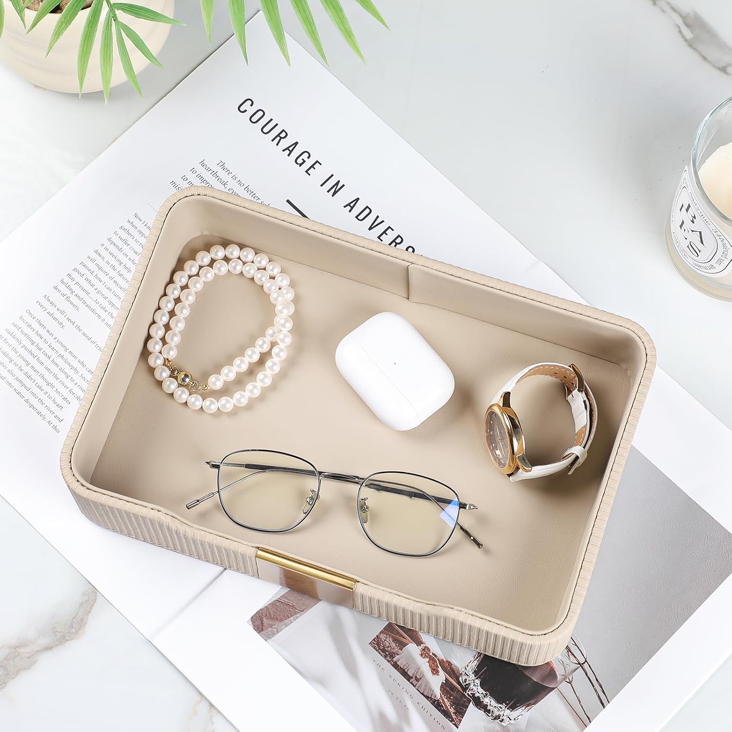 Valet Tray Desktop Storage Organizer / Beige