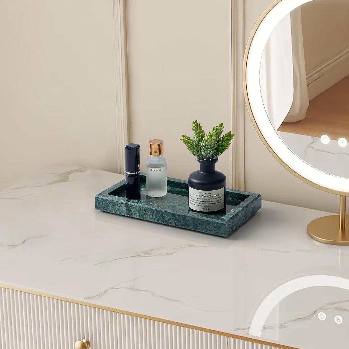 Stone Organizer / Natural Small Marble Vanity Tray / Green / 7.9 x 4.3 x 0.8