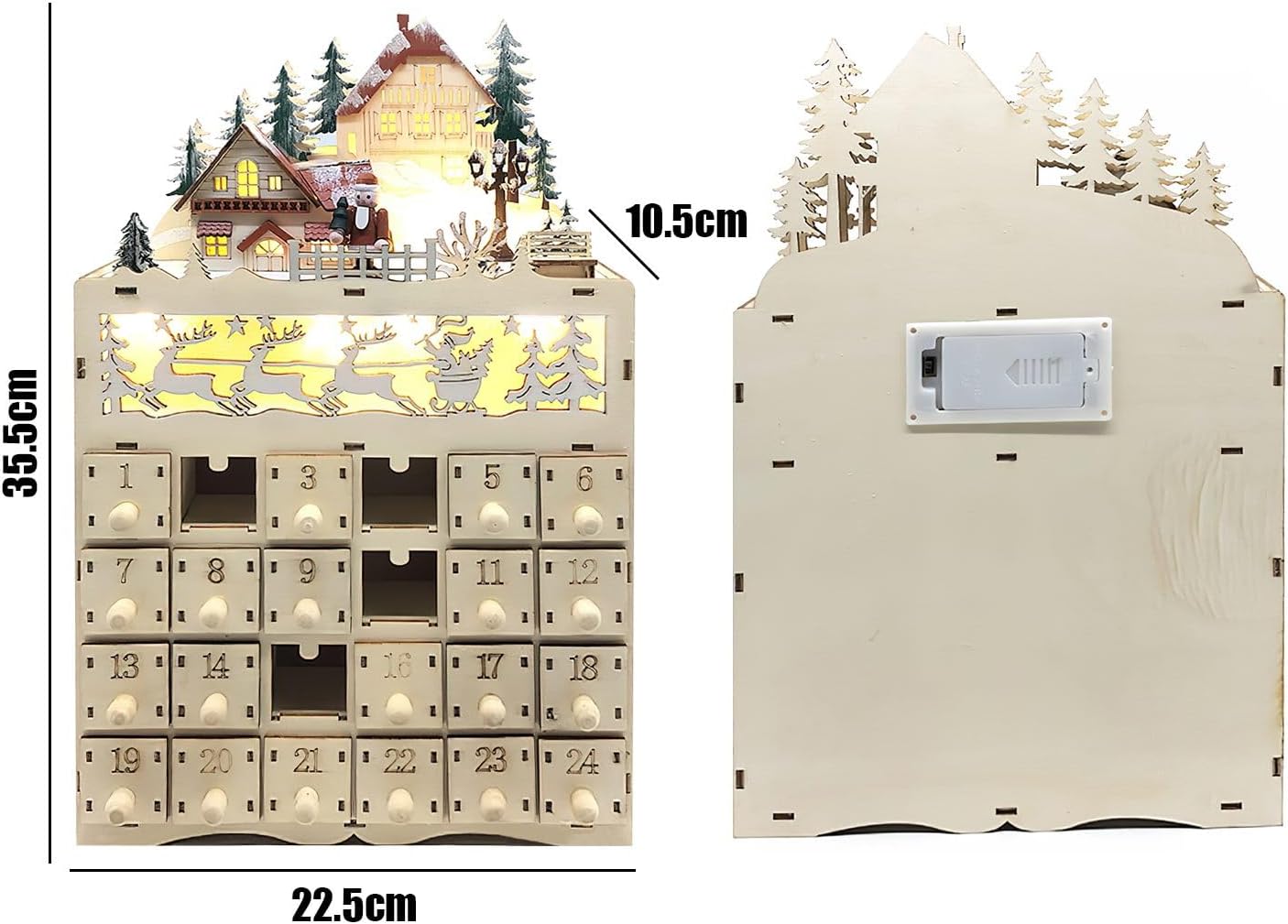 Wooden Advent Calendar Wooden Advent Calendar with 24 Drawers LED Lighted Christmas Advent Calendar Empty Advent