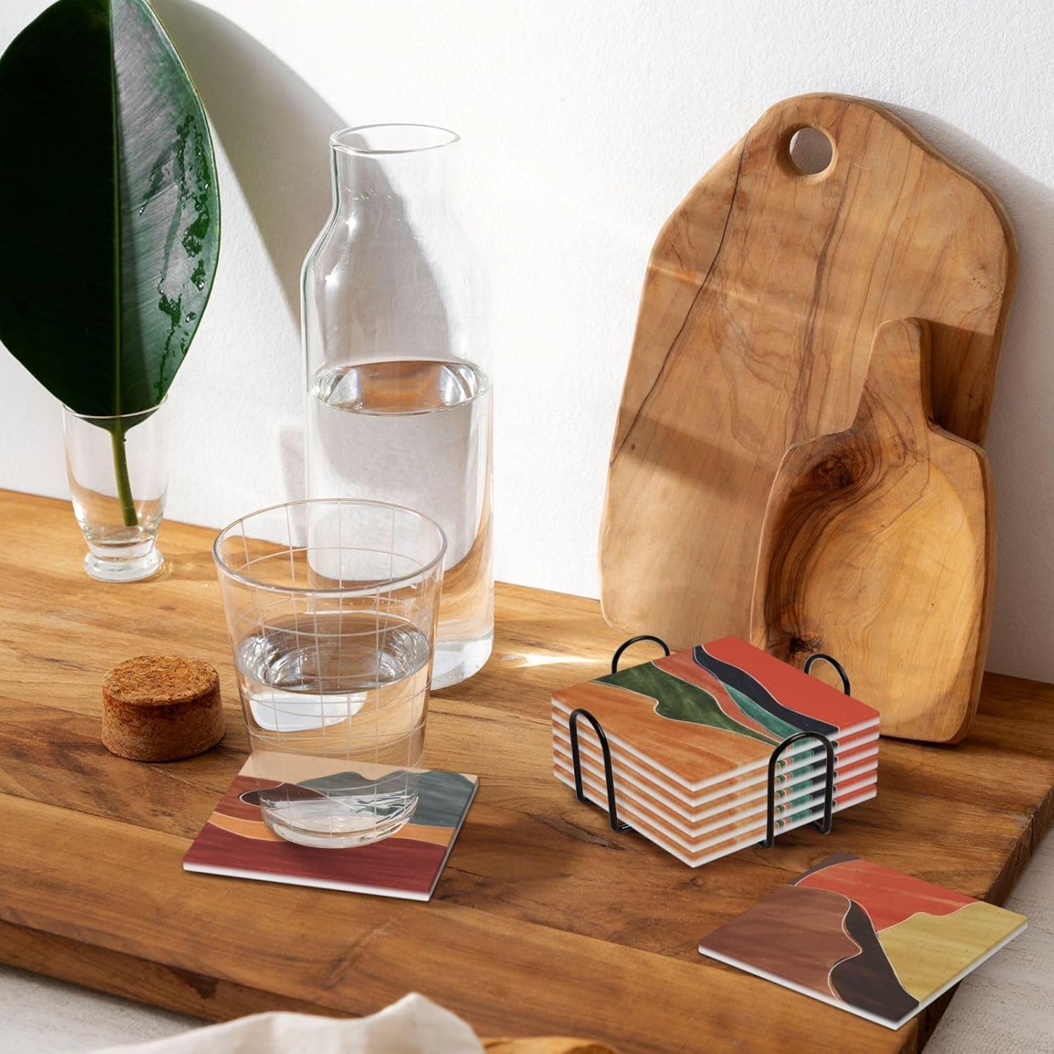 Absorbent Ceramic Coasters for Drinks / Square - Morandi Color Abstract / Set of 6