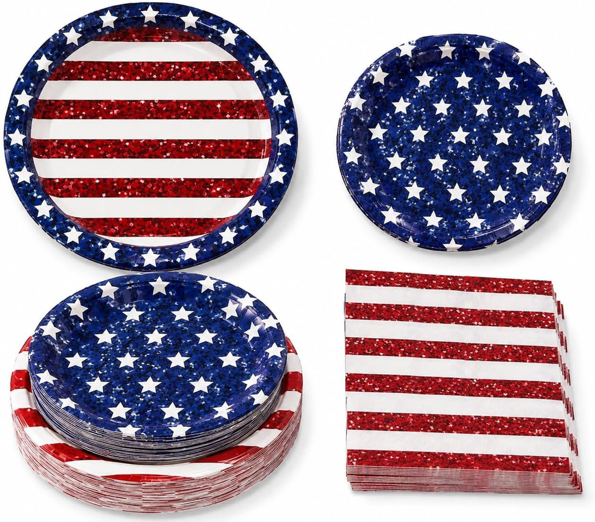 Whaline 3 Pcs Patriotic Serving Trays Vintage American Flag Melamine Platter Retro Stars Stripes Serving Dishes for 250th Anniversary 4th of July Independence Day BBQ Party Supplies, 10 x 13 Inch