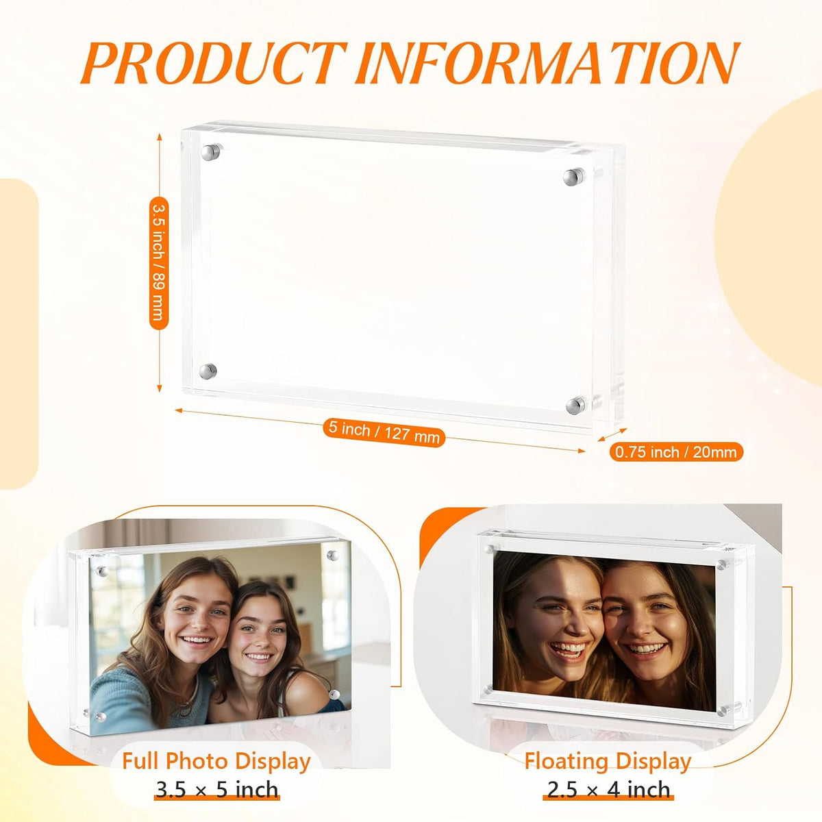 10 Pcs 3.5x5 Wallet Size Magnetic Photo Frames, Acrylic Picture Frames | 20mm Thicker Double Side Acrylic Photo Frame