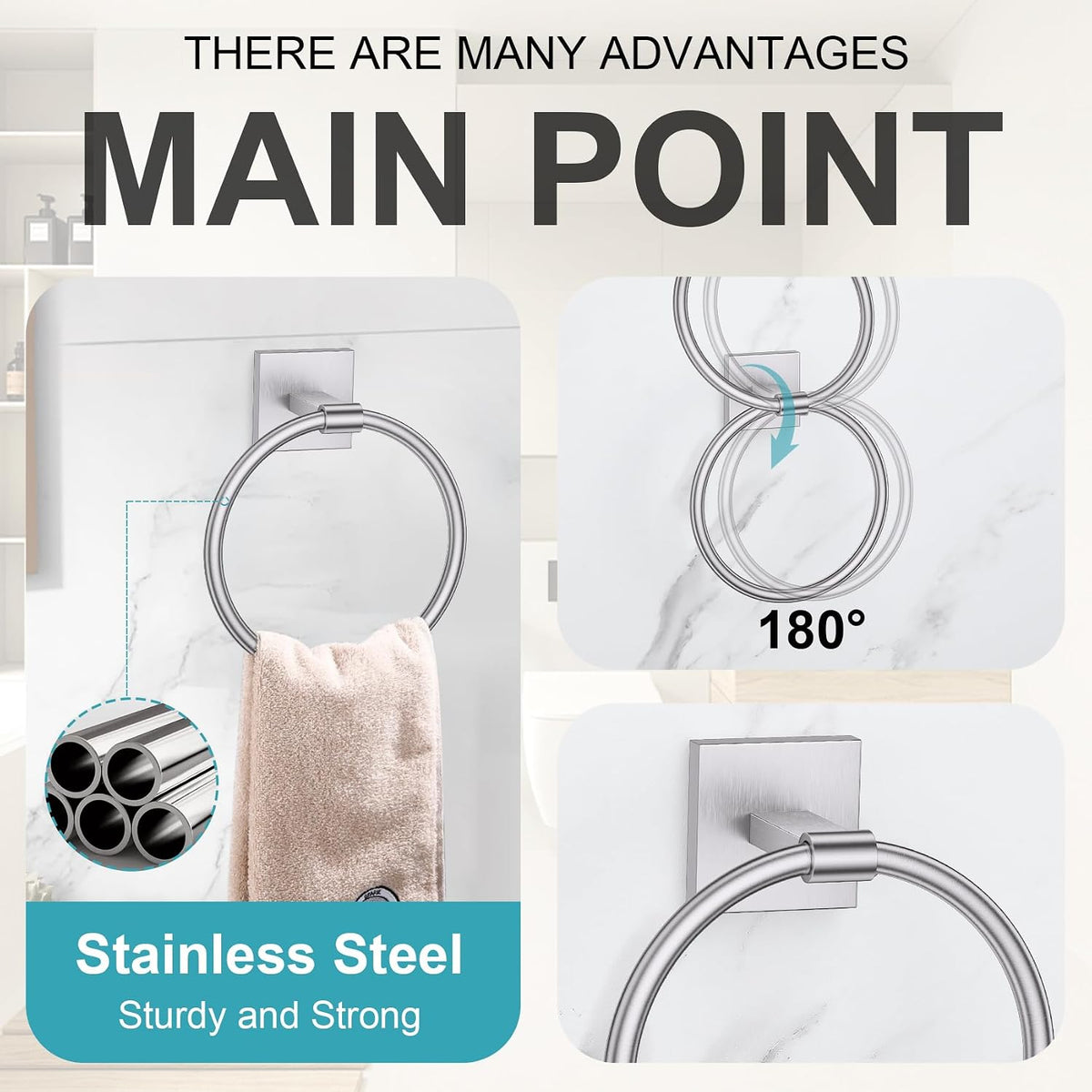 Brushed Nickel Bathroom Hardware Accessories Towel Bar Set, 10 Pieces Bathroom Towel Bar Holder Set, 23.6 Inch