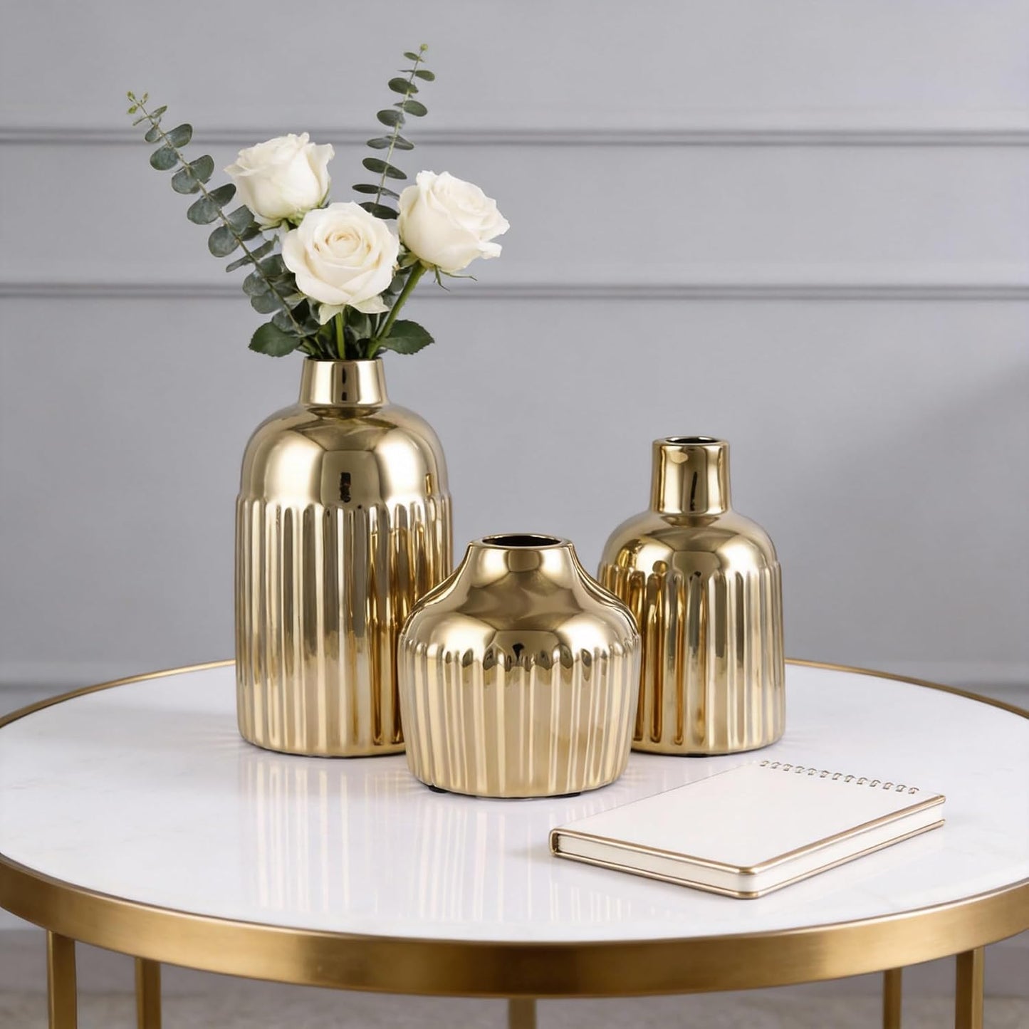 Ceramic Vase 3-Piece Set / Gold