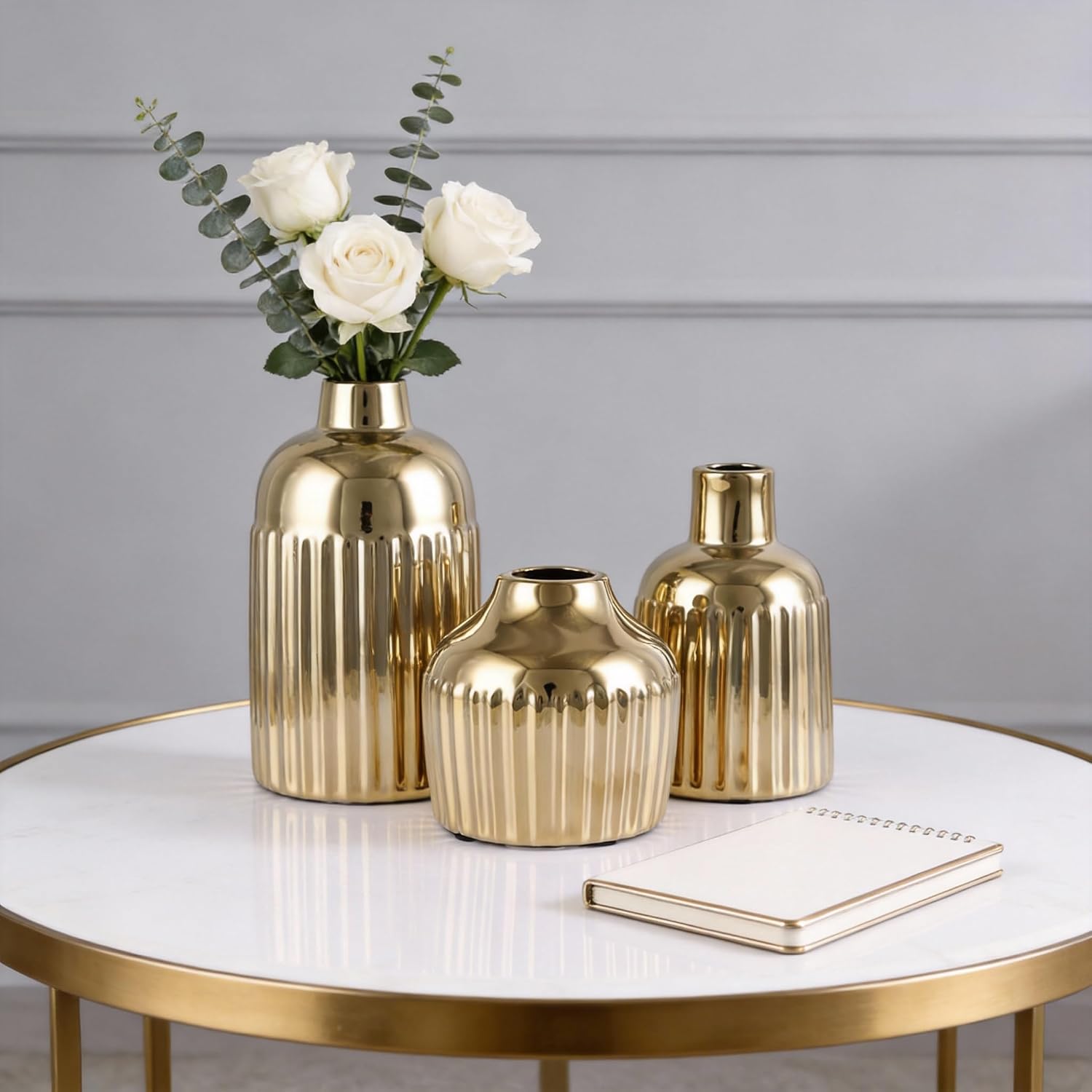 Ceramic Vase 3-Piece Set / Gold