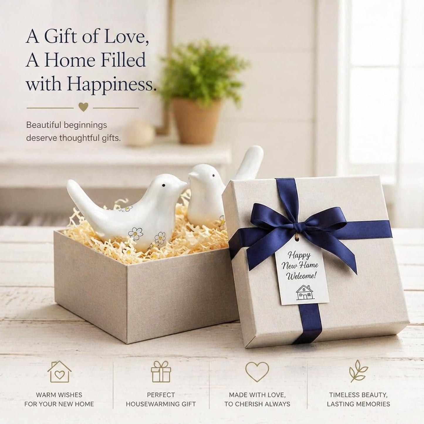 Ceramic Bird Figurines / White / Set of 2