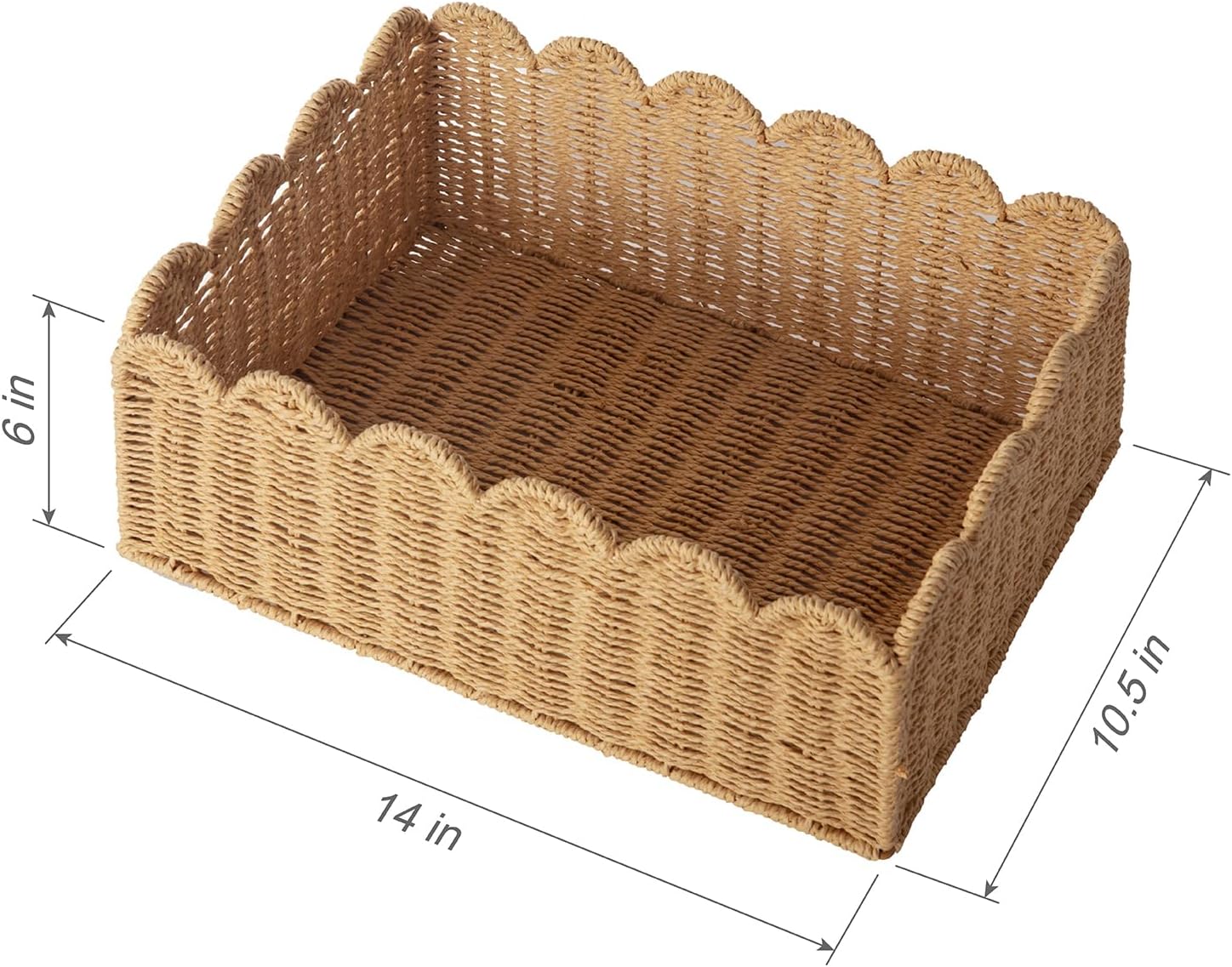 Scalloped Basket / Hand Woven Baskets / Light Brown / M
