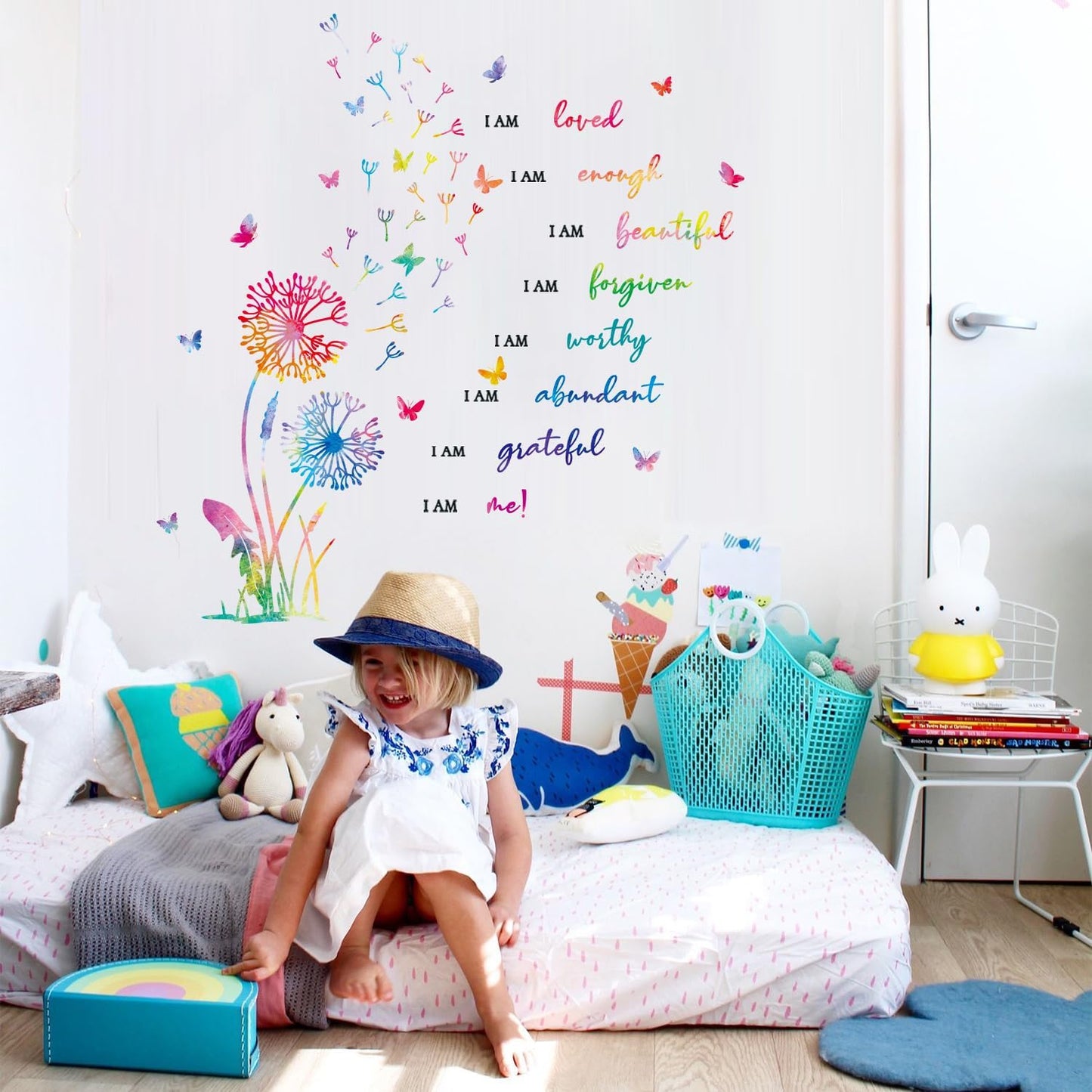 Butterfly Positive Affirmation Wall Decal / Dandelion Inspirational Saying Wall Sticker / Set of 75