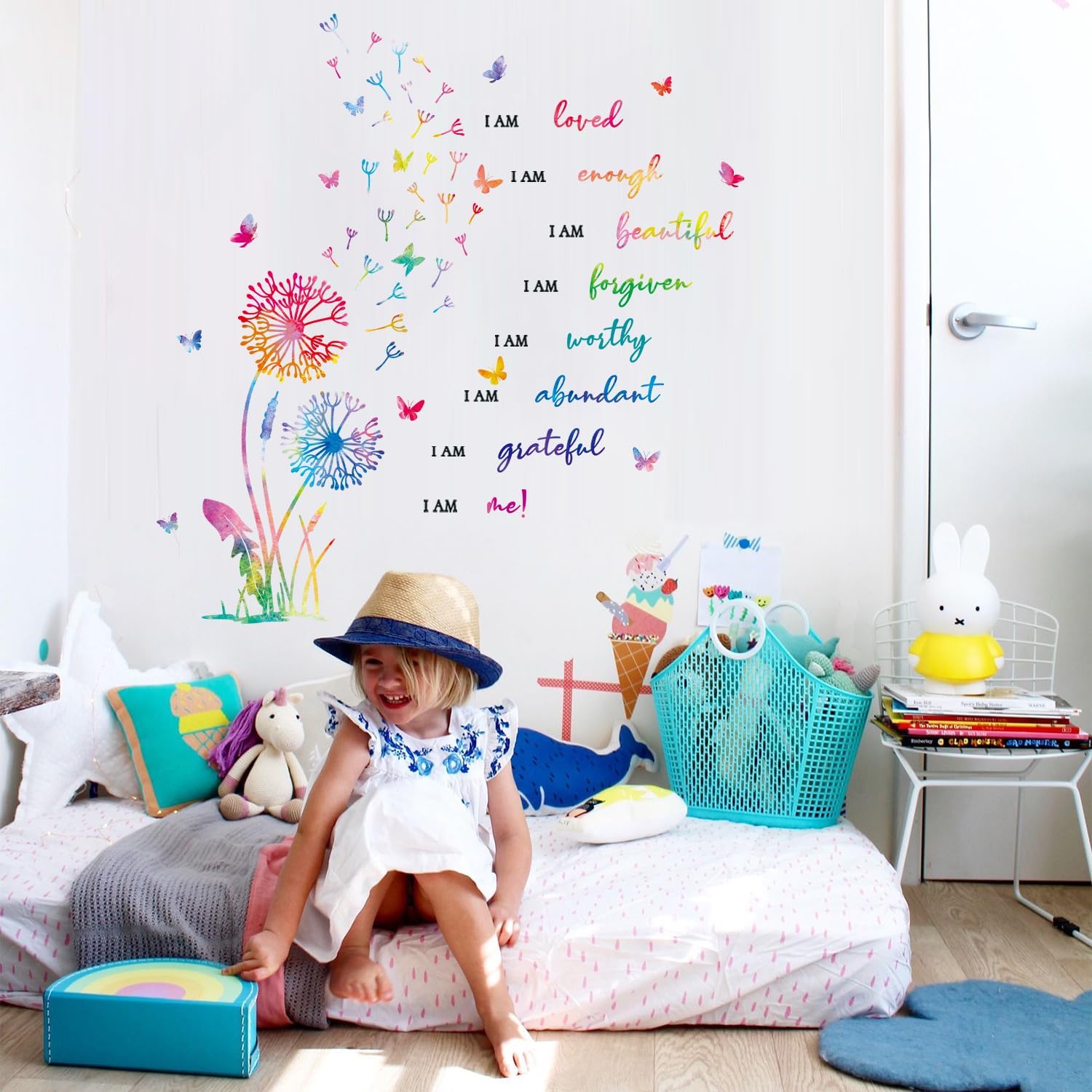 Butterfly Positive Affirmation Wall Decal / Dandelion Inspirational Saying Wall Sticker / Set of 75