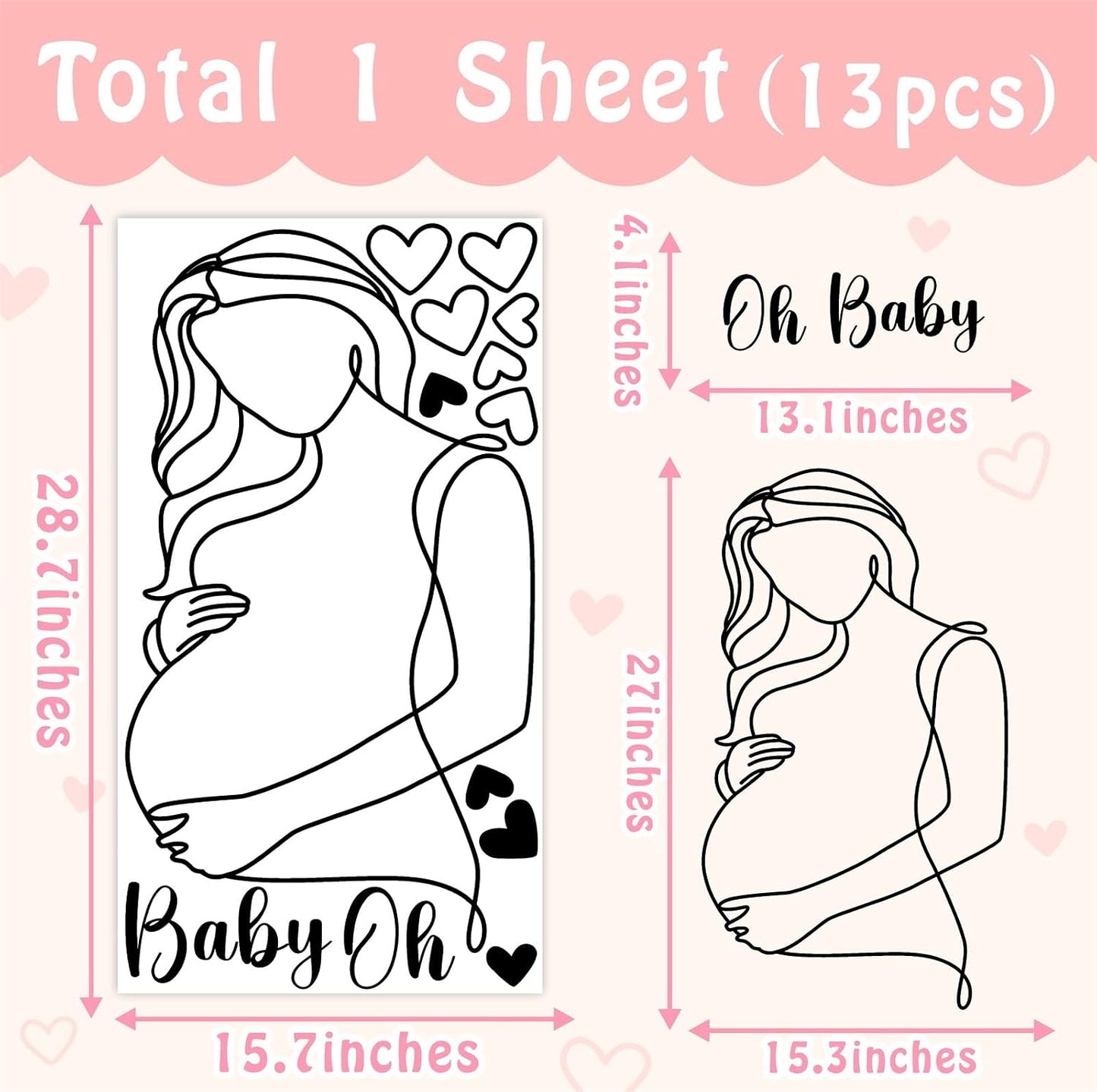 Pregnancy Baby Shower Party Decal Oh Baby Sign Decals for Backdrop Pregnant Gender / Black Baby