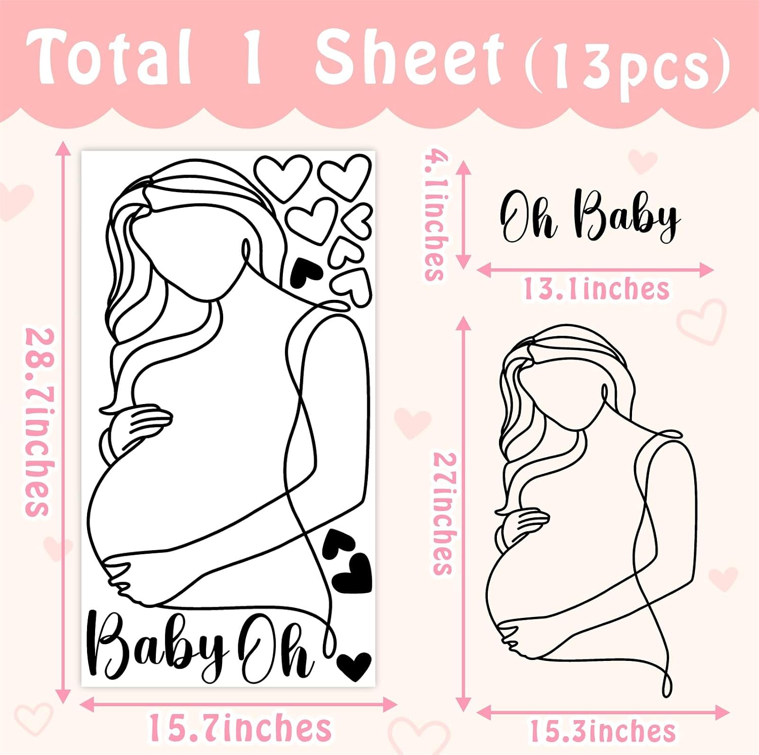 Pregnancy Baby Shower Party Decal Oh Baby Sign Decals for Backdrop Pregnant Gender / Black Baby
