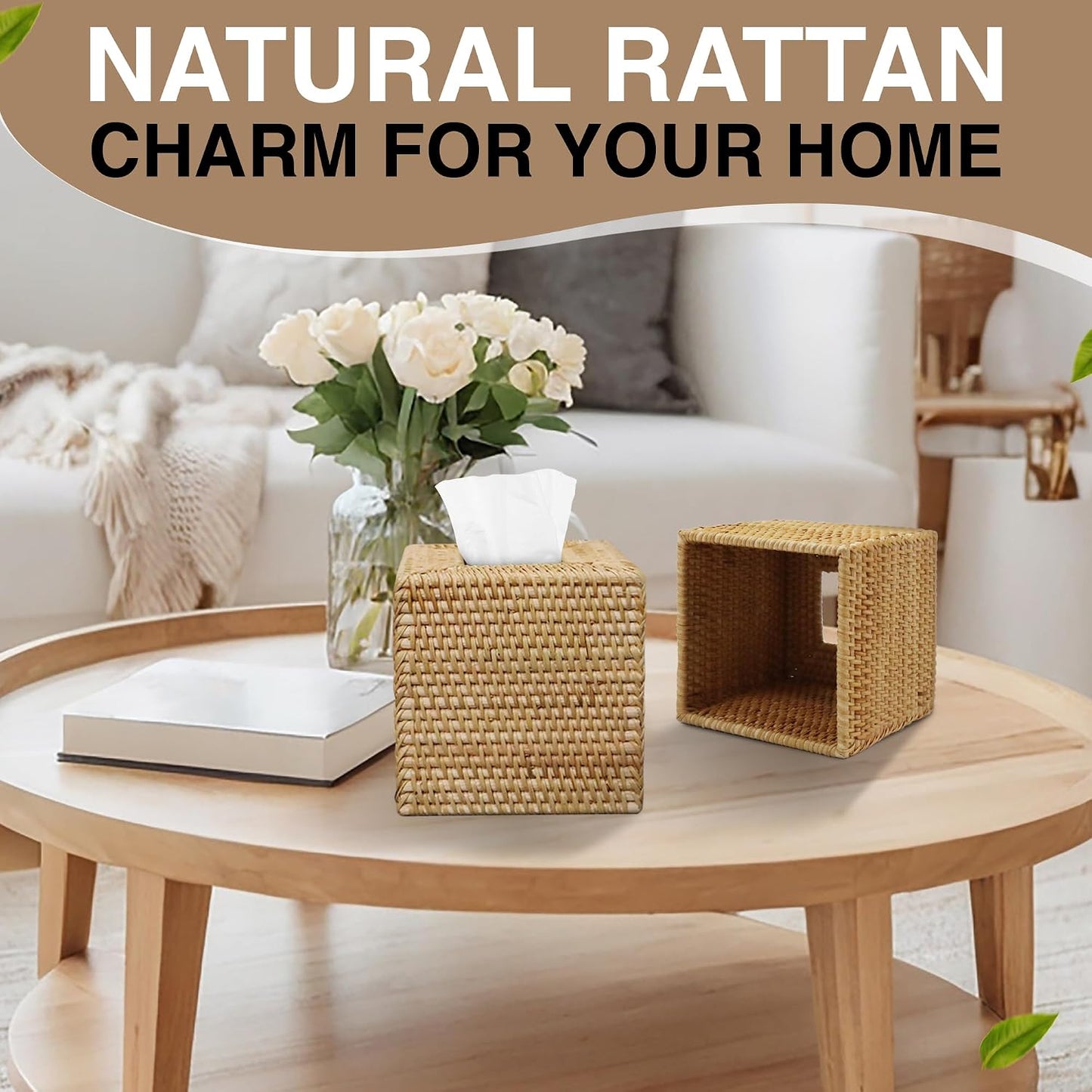 Rattan Tissue Box Cover Square / Natural