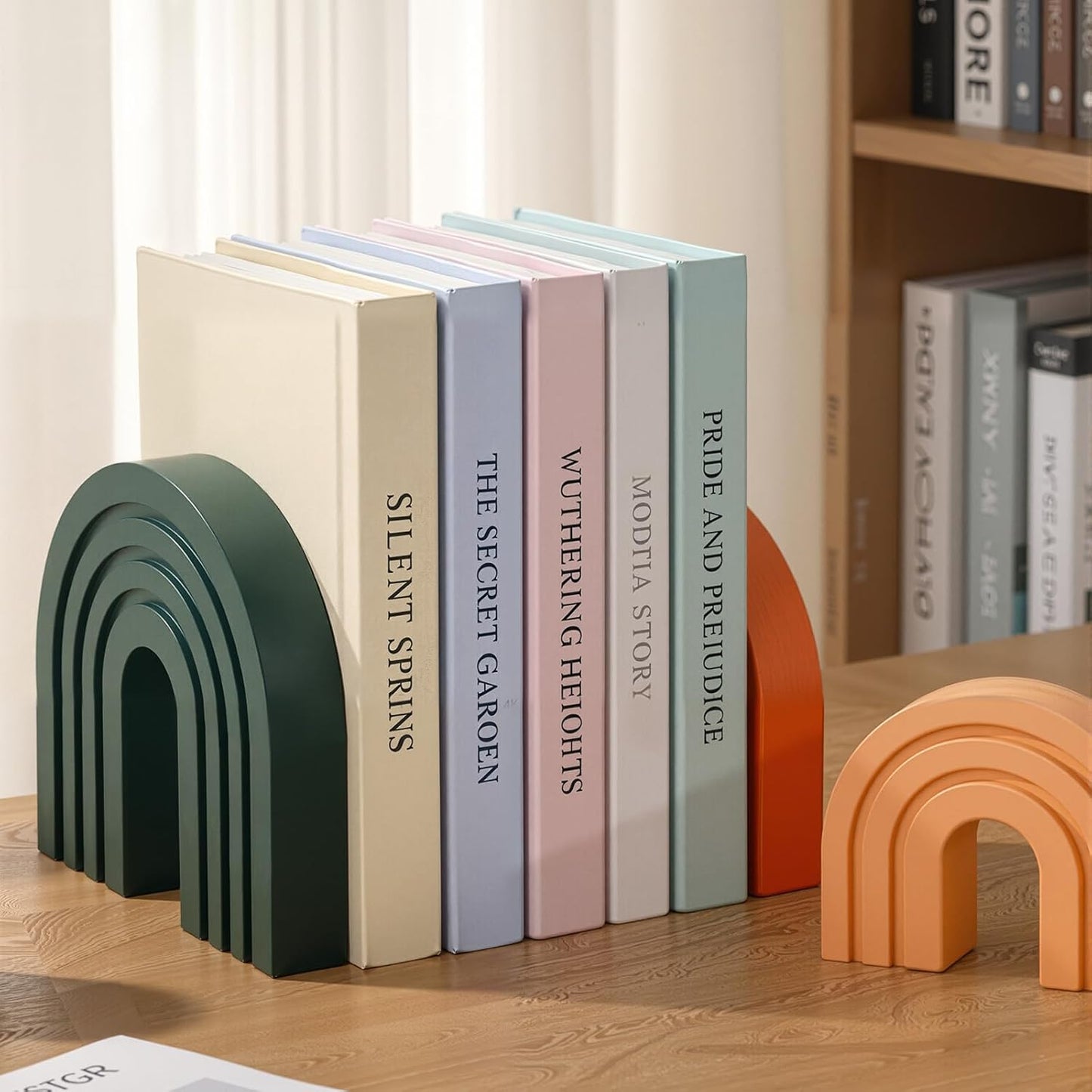 Boho Shelf Decoration Wooden Arch Decor Wood Rainbow Arch Mantel Book Ends / Set of 3
