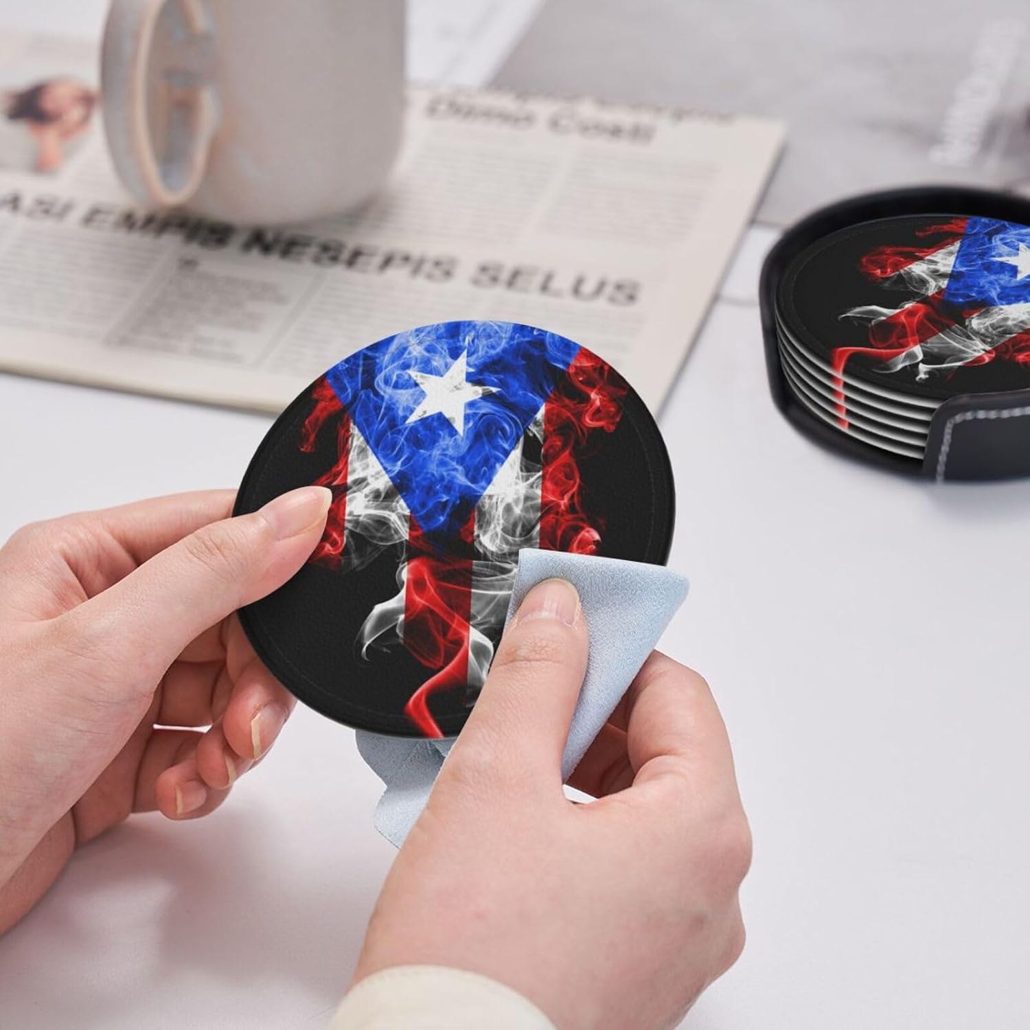 Holder / Coaster for Drinks / Puerto Rico Flag / Set of 6