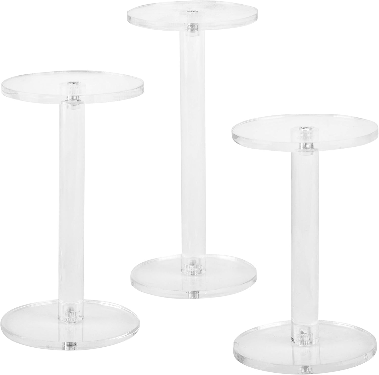 Round Acrylic Jewelry/Watch Display Pedestal Riser Stands / Clear / Set of 3