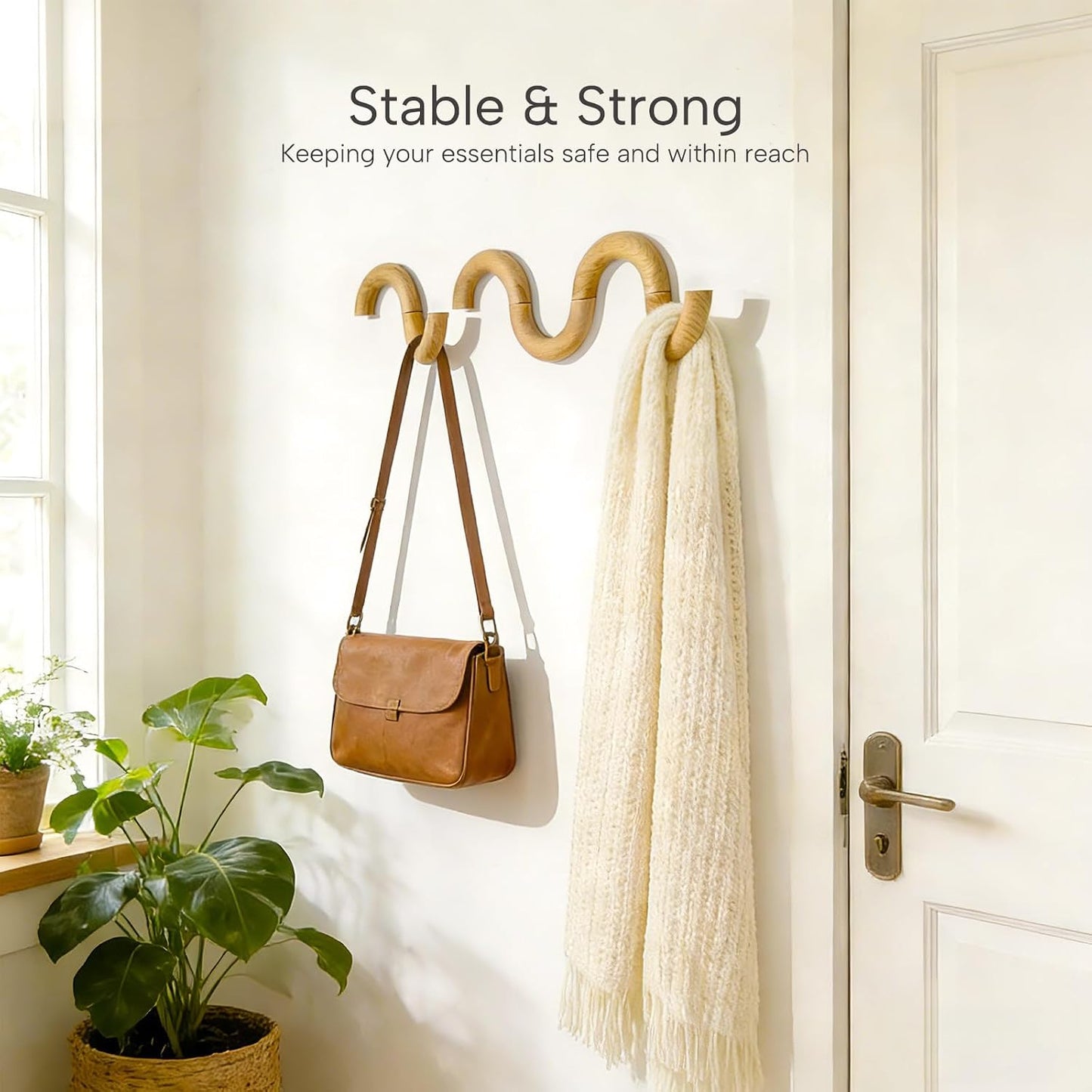 Wooden Decorative Wall Hooks Coat Hook Hat Rack Entryway Key Holder Organizer / Light Oak / Set of 3