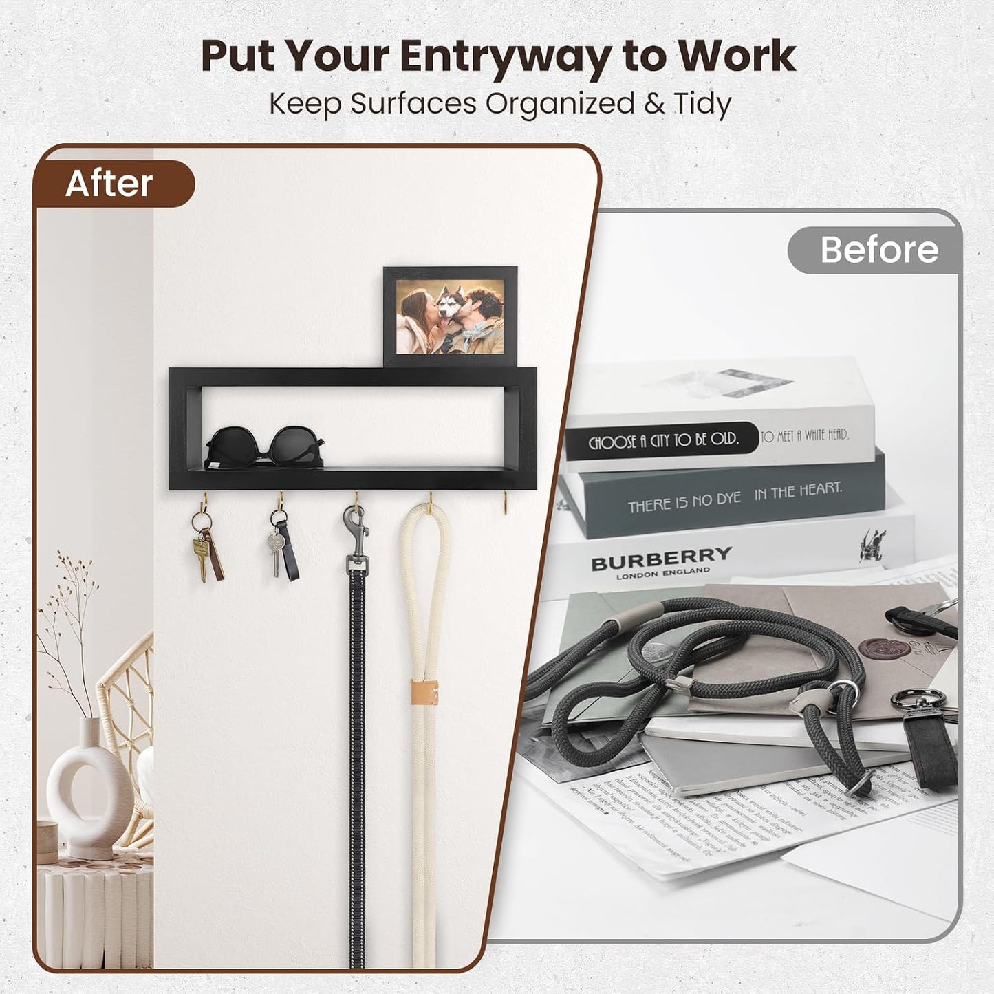 Hooks / Decorative Key and Wallet Holder / Black