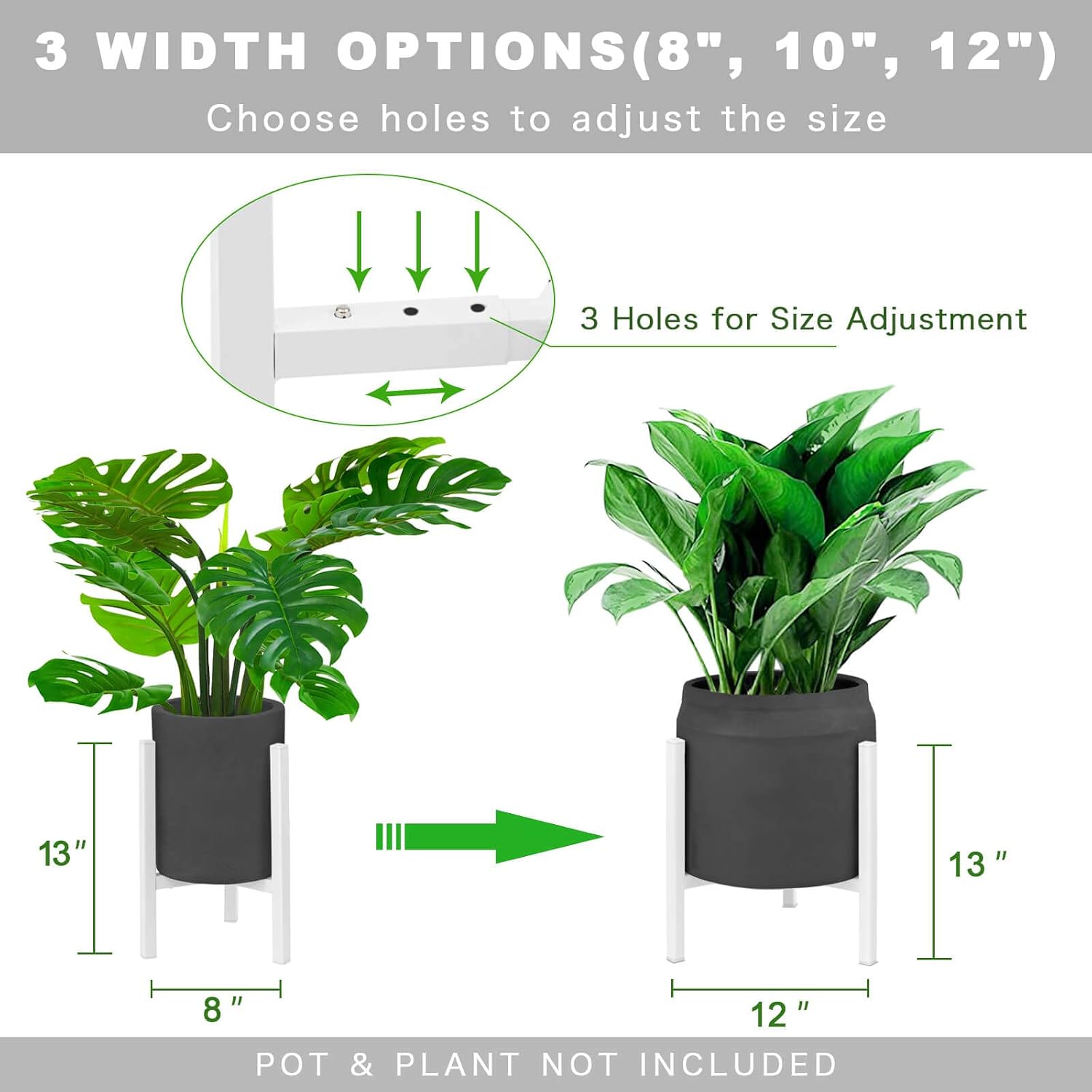 Adjustable Plant Stand Pack of 2 , Metal Planter Stands Indoor Outdoor, Mid Century Modern Plant Holder, Fit 8 10 12