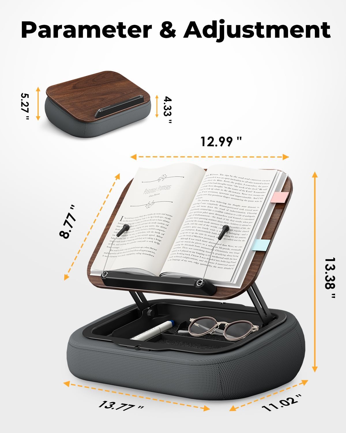 Lap Beanbag Book Stand with Storage, Adjustable Reading Pillow for Bed & Desk, Multi-Angle Book Stand Pillow Holder