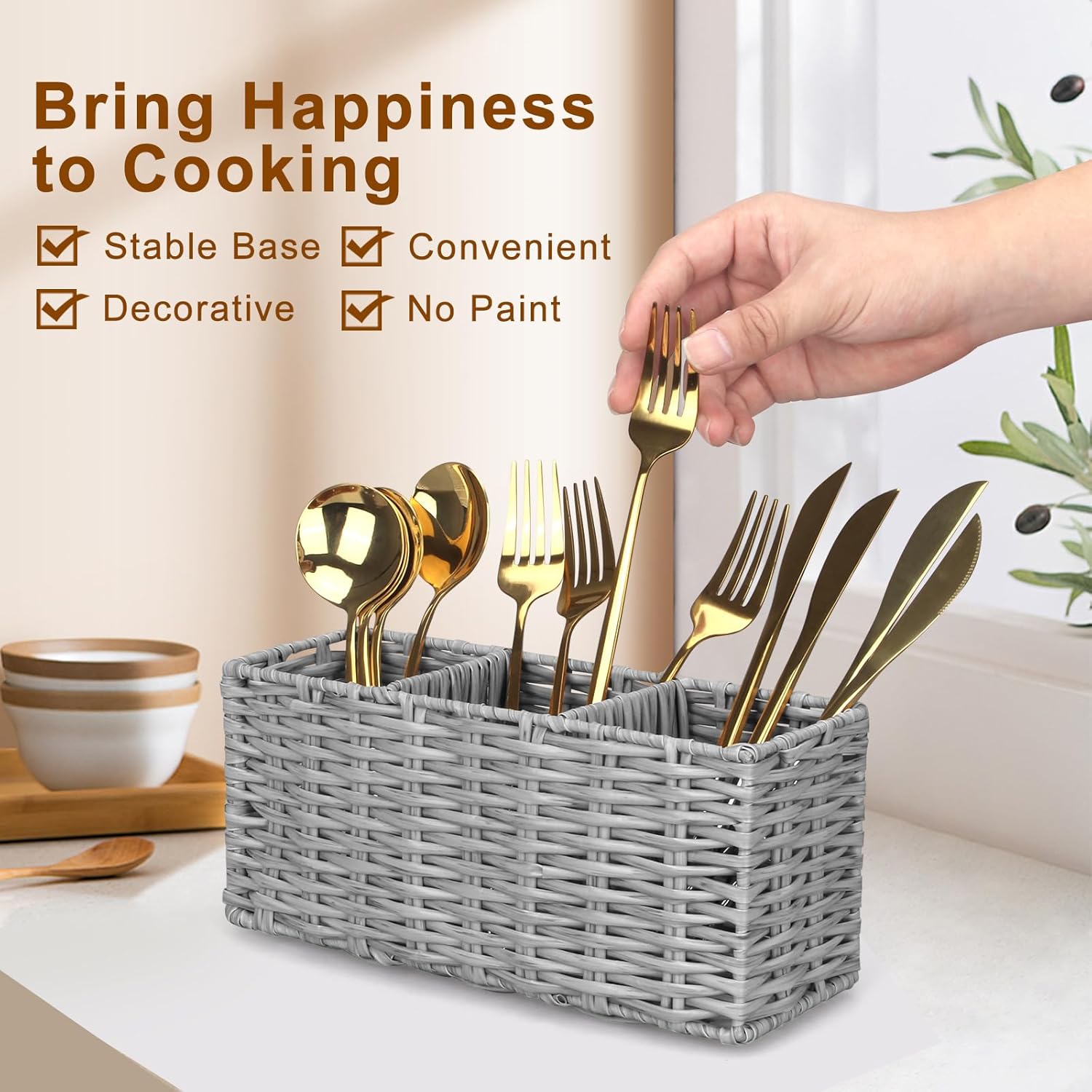 Grey Plastic Cutlery Silverware Holder Small Utensil Organizer Holders / 9.5"lx4"hx3.3"w / Gray
