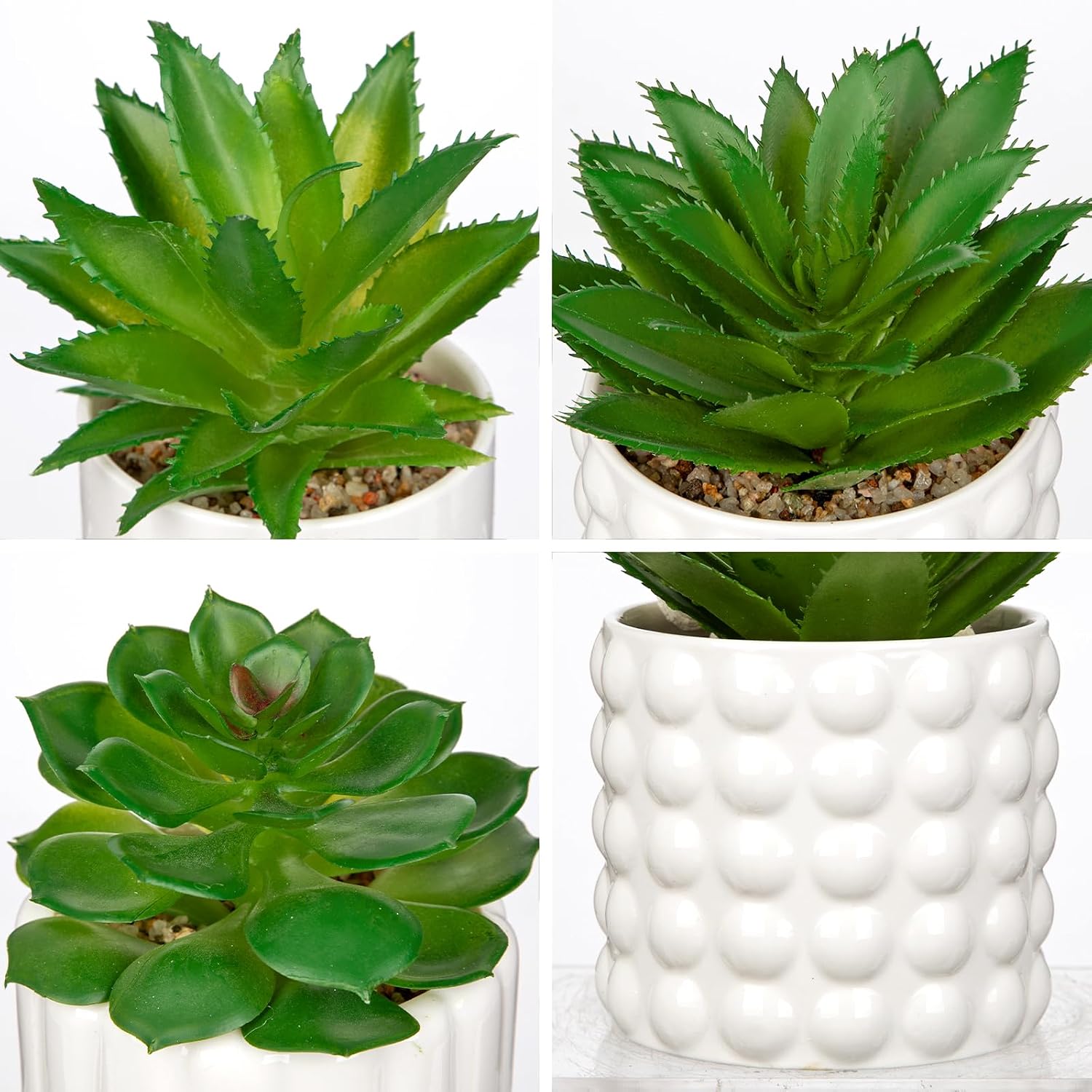 Succulents Plants Artificial in Ceramic Pots / White / Set of 3