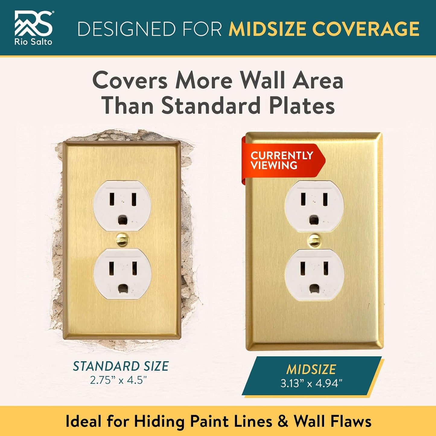 Rio Salto BRASS Decorative Brushed Brass Gold Outlet Covers Duplex Outlet Cover Receptacle Wall Plate 4 Pack Premium