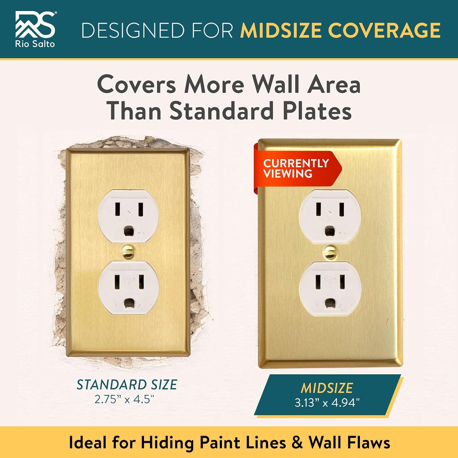 Rio Salto BRASS Decorative Brushed Brass Gold Outlet Covers Duplex Outlet Cover Receptacle Wall Plate 4 Pack Premium