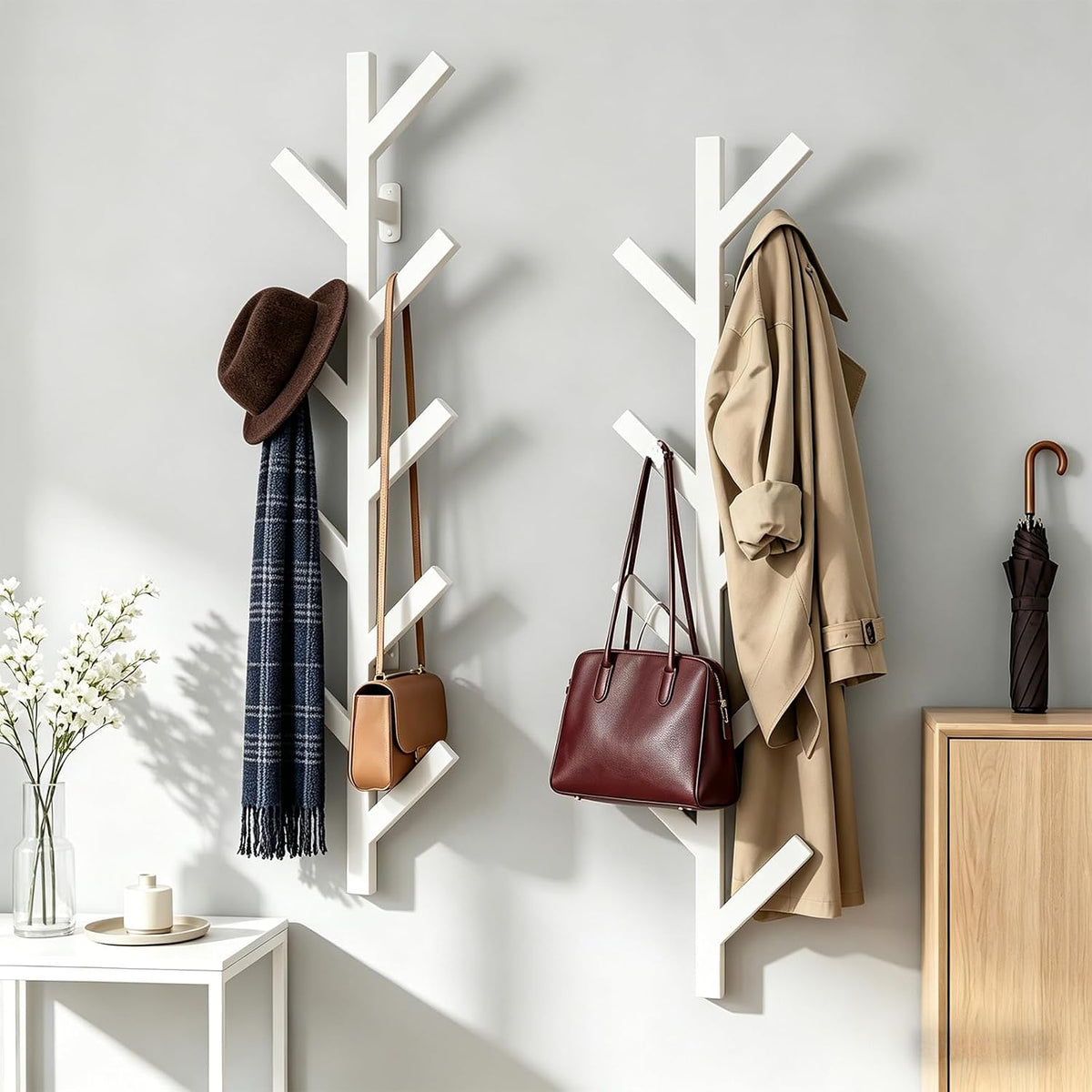 Vlush 2Pack Wall Mounted Coat Rack - 9 Hooks, Modern Metal Design, for Hats, Coats and Bags - Suitable for Entryways