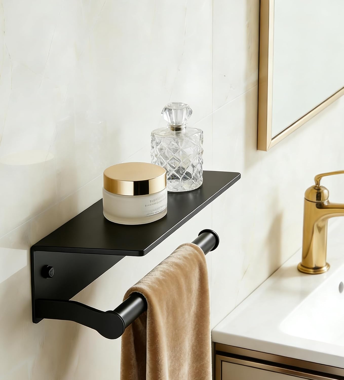 Black Paper Towel Holder Wall Mount with Thickened Shelf for Bathroom,Matte Black Adhesive Hand Towel Holder,Bathroom