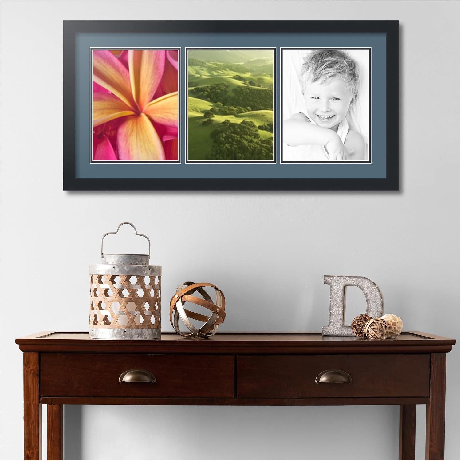 ArtToFrames Collage Picture Frame 3 Opening 3-8.5x11 Photo Frame | Made in USA | Black Frame Dutch Blue and Black Mats