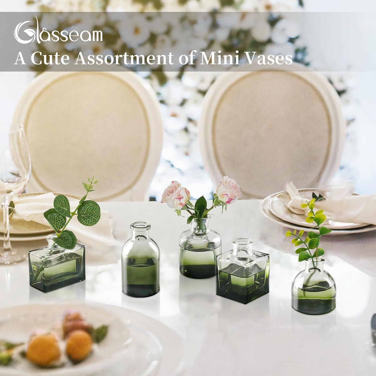 Glass Bud Vase / Green / Set of 5