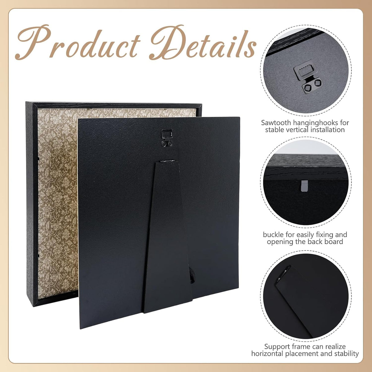 4 Pack 12x12 Shadow Box Frame Display Cases 3D Wood Deep Shadow Boxes | Black Shadow Display Frames with Stand, for